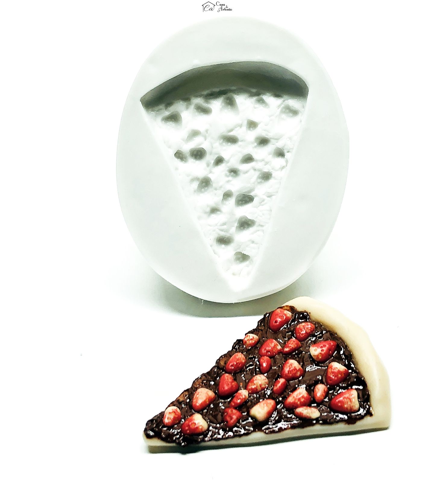 Molde de silicone - Pizza - Morango com Chocolate - Pedaço - Grande - P1002
