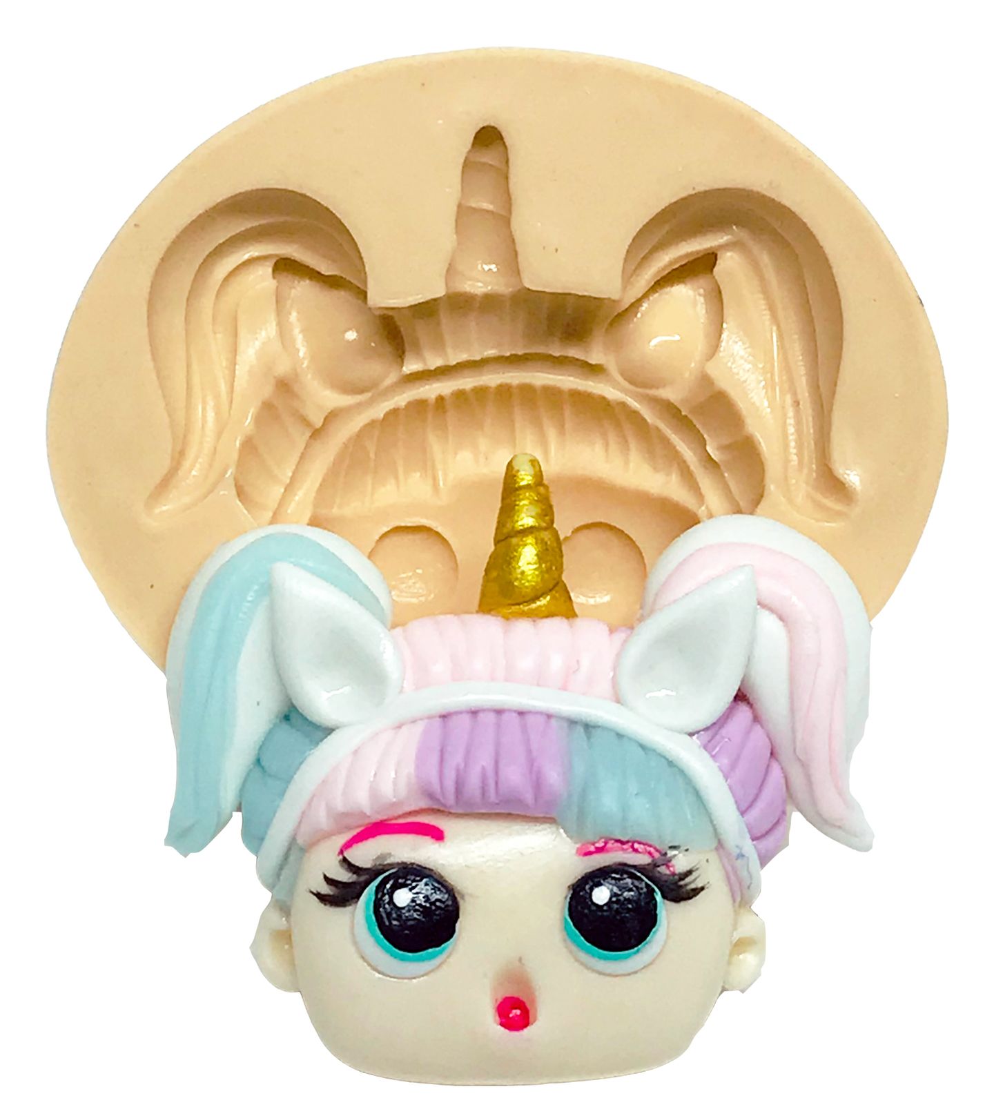 Molde de silicone - Boneca Lol - Rosto Unicornio - Media - P600