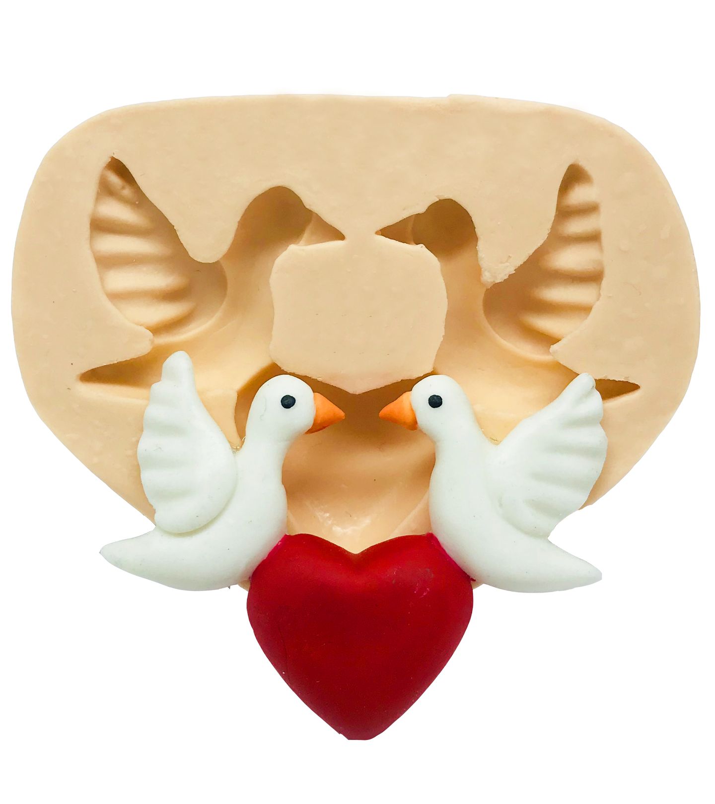 Molde de silicone - Casal de Pombos c/ Coração II - P65