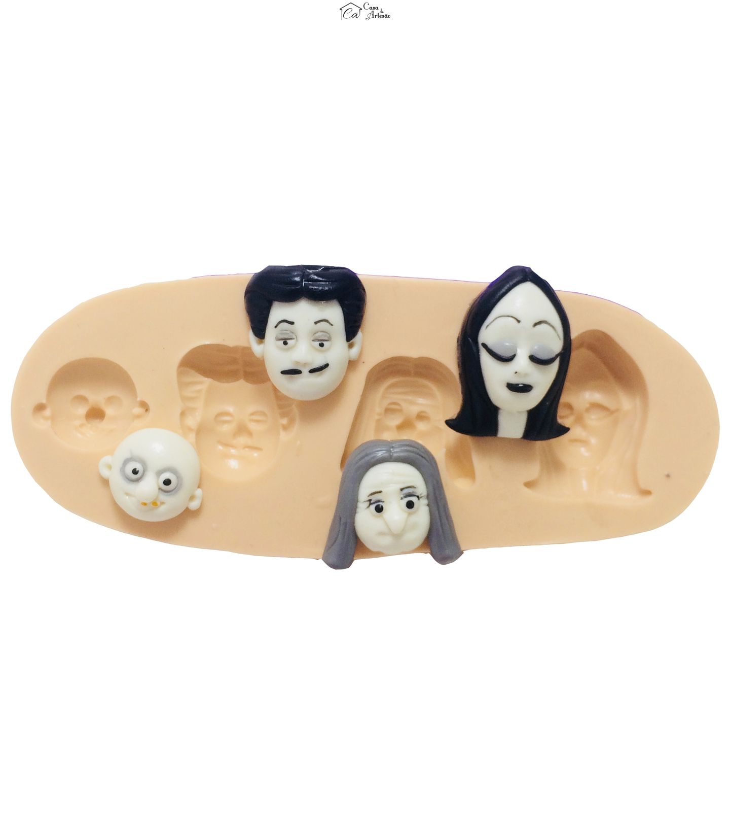 Molde de silicone - Familia Addams - Rosto Gomez, Morticia, Tio,Vovó - Pequeno - P403