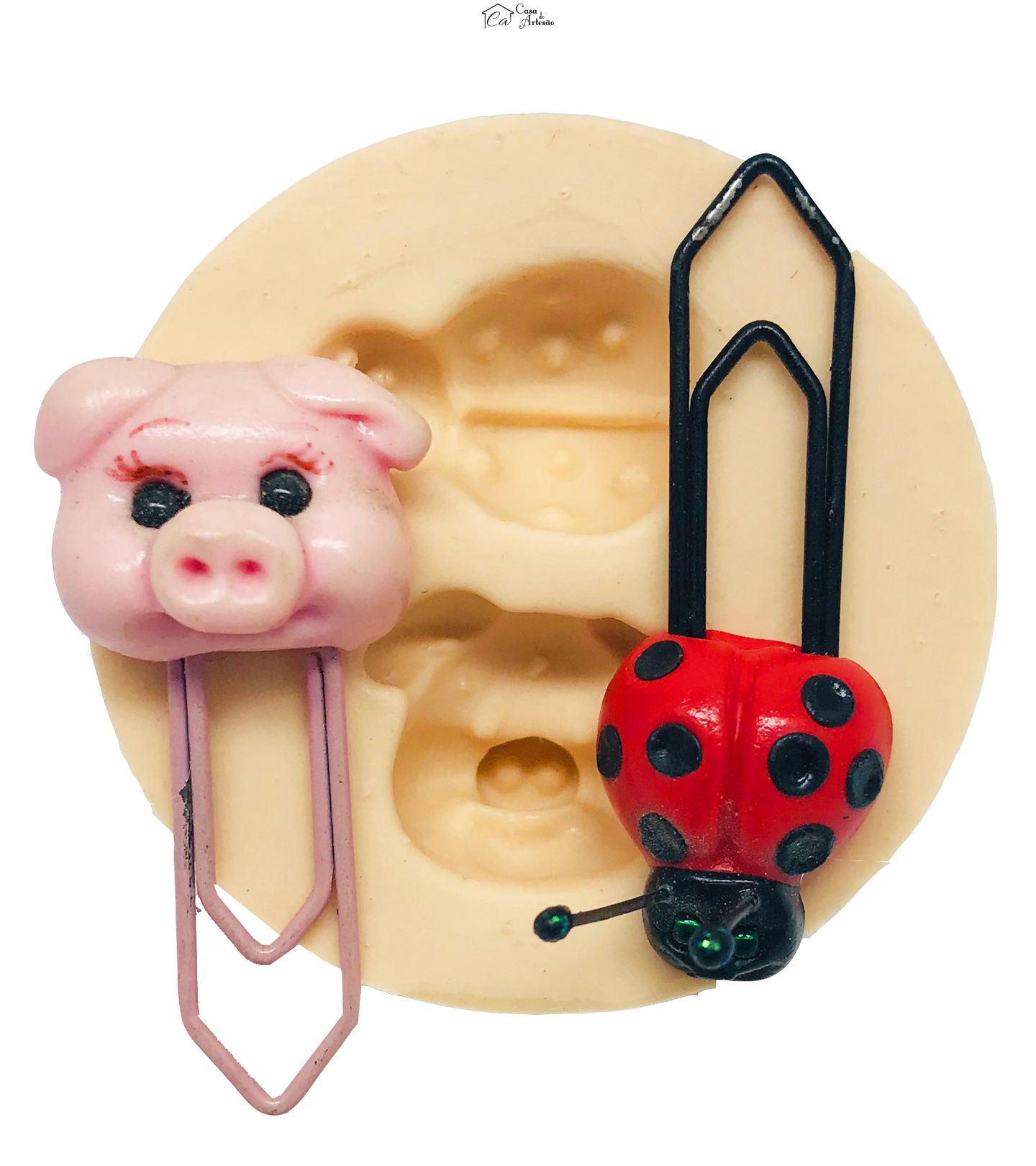 Molde de silicone - Mini Cabecinha Porquinho/Joaninha