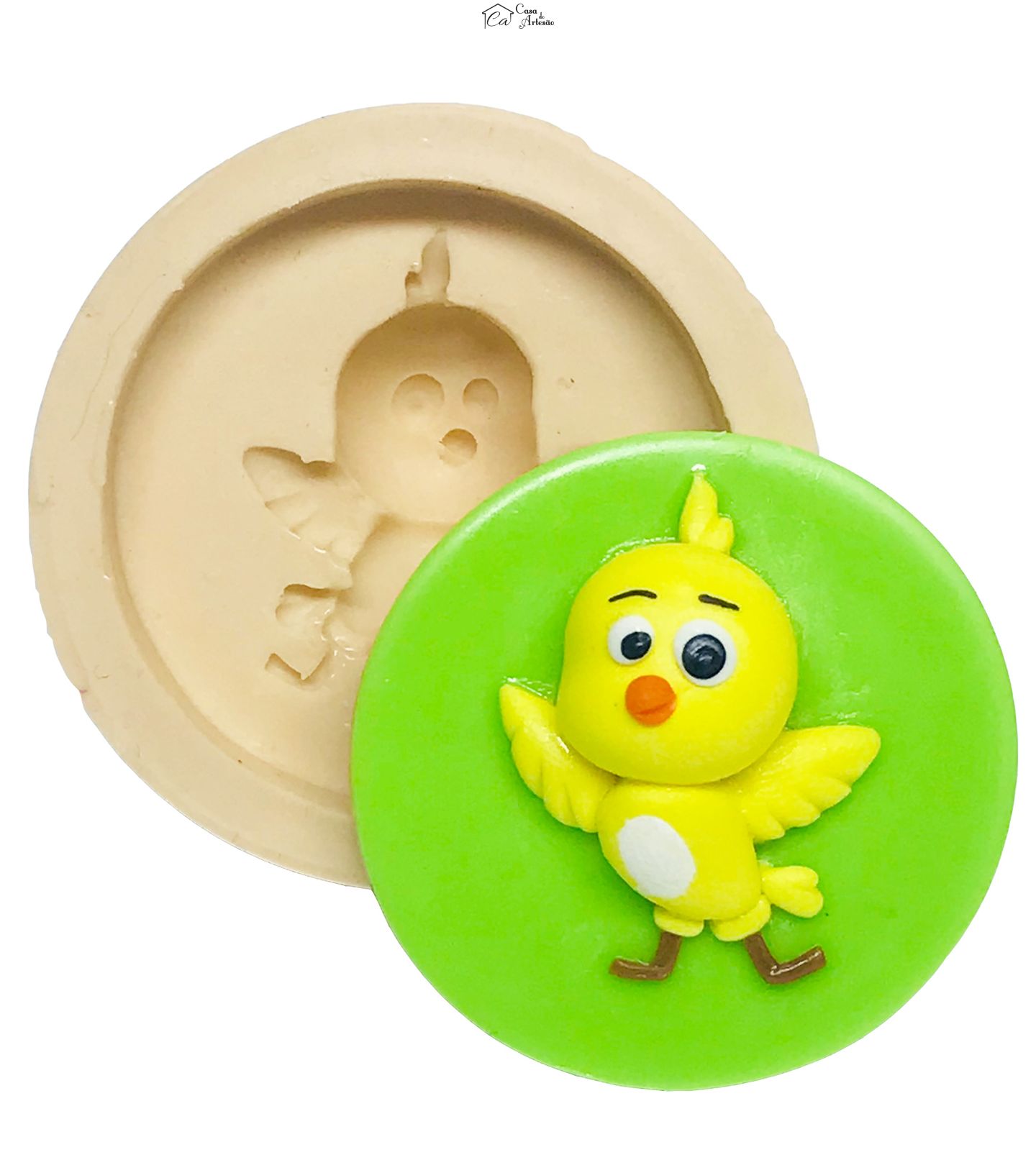 Molde de silicone - Galinha Pintadinha com Base - Pintinho Amarelo Medio - P507