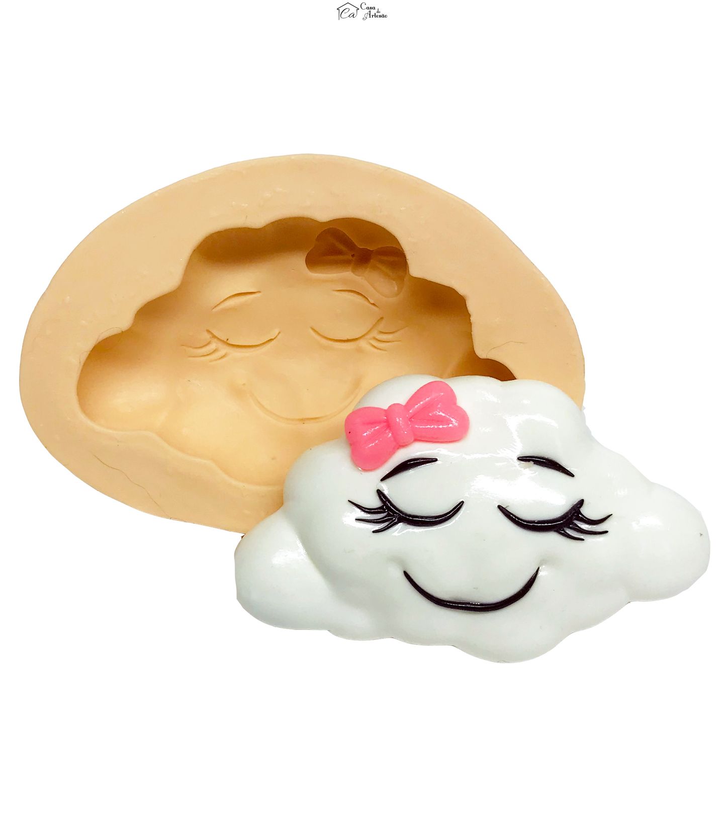Molde de silicone - Chuva de Amor - Nuvem c/ Laço - E. Grande - P516