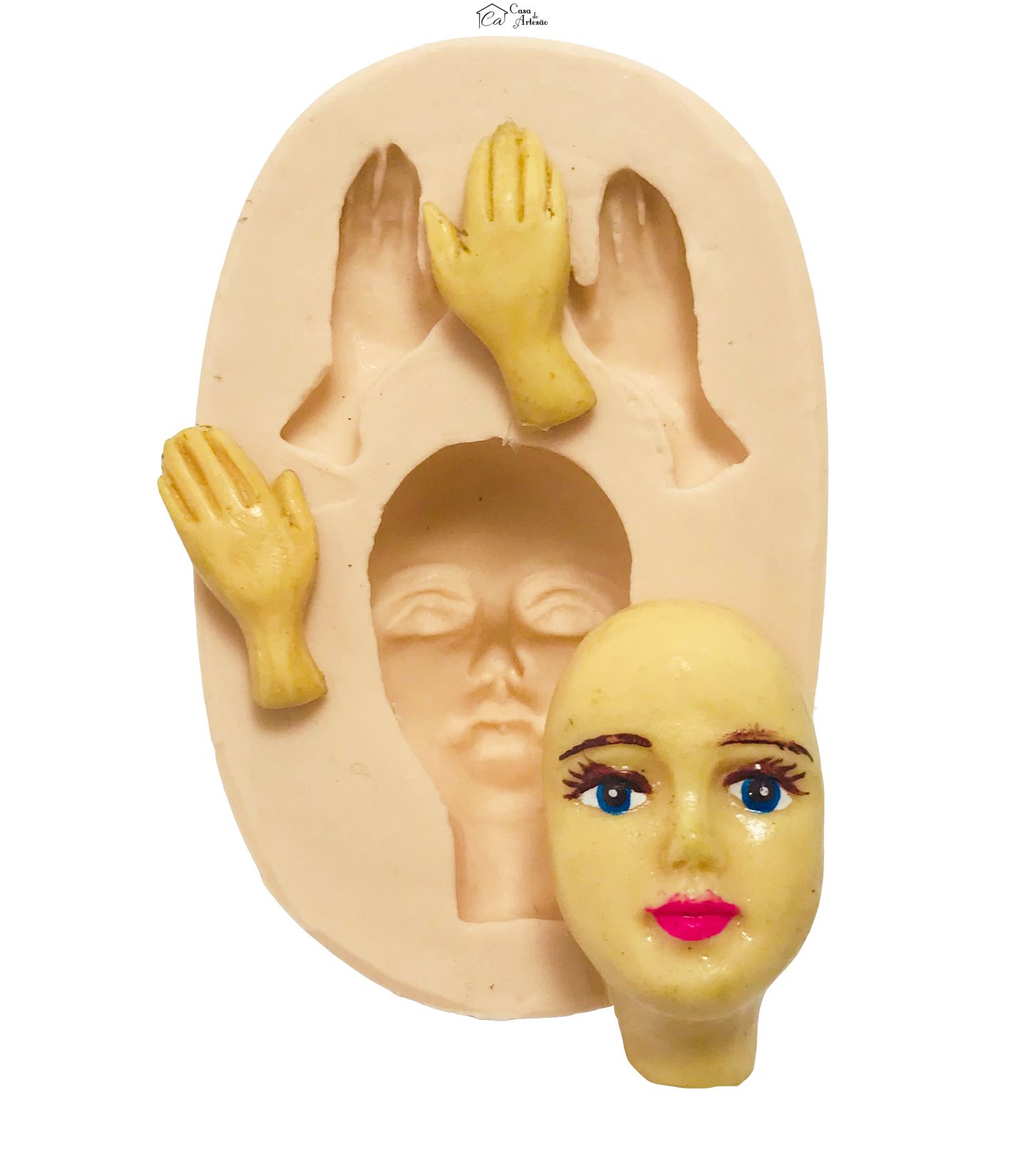 Molde de silicone - Rosto de Mulher c/ Mãos B Grande - P810