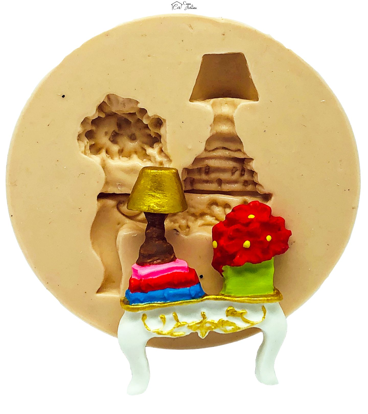 Molde de silicone - Enfeite - Mesa com Abajour, Livros e Vaso - P780
