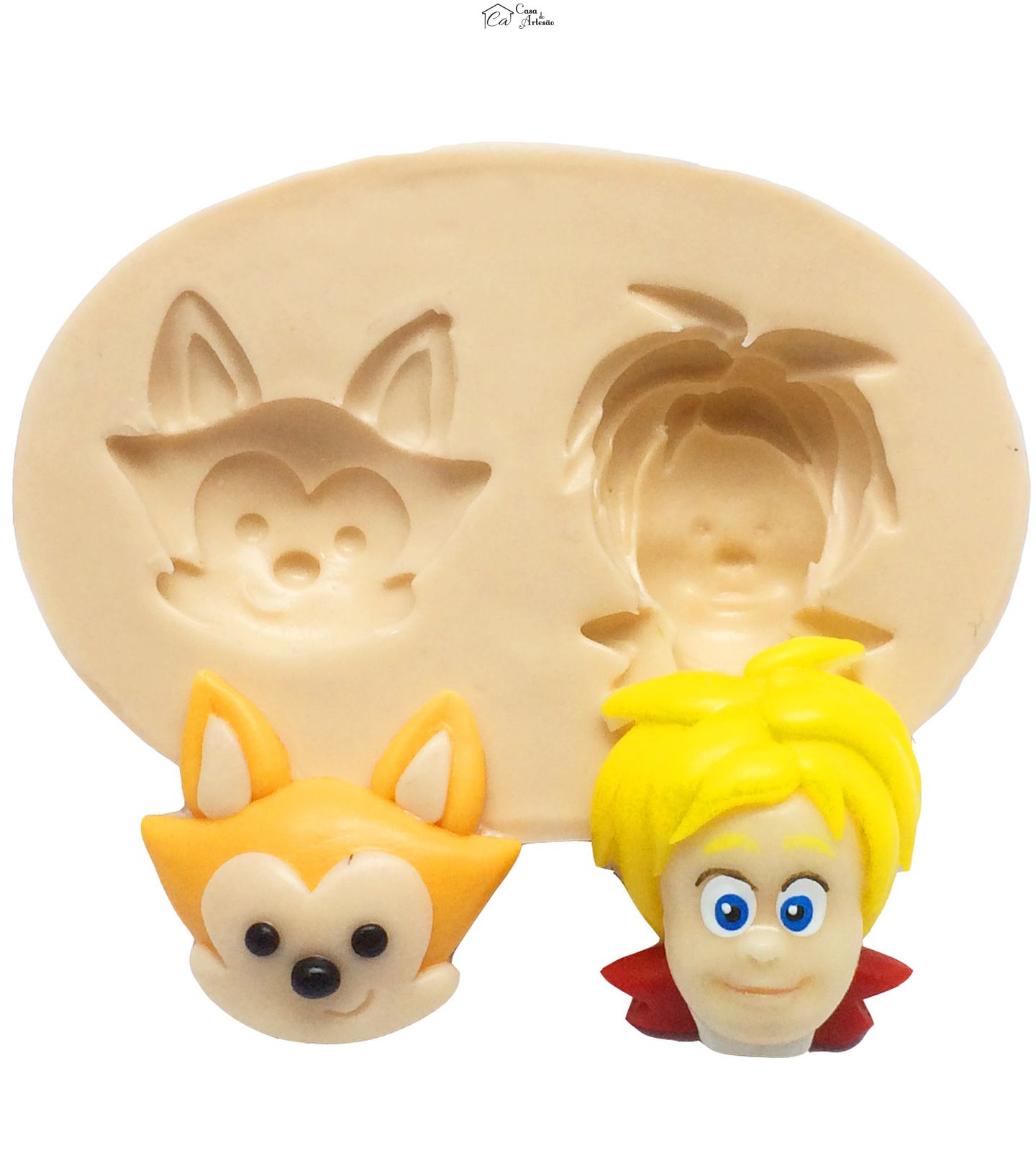 Molde de silicone - O Pequeno Principe - Rosto Principe e Raposa Medio - P274