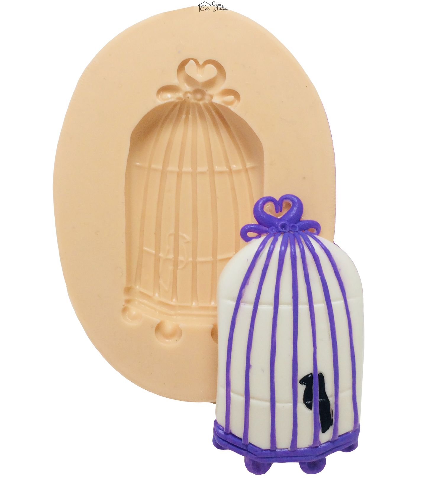 Molde de silicone - Jardim Encantado - Gaiola com Passaro - Media - P375