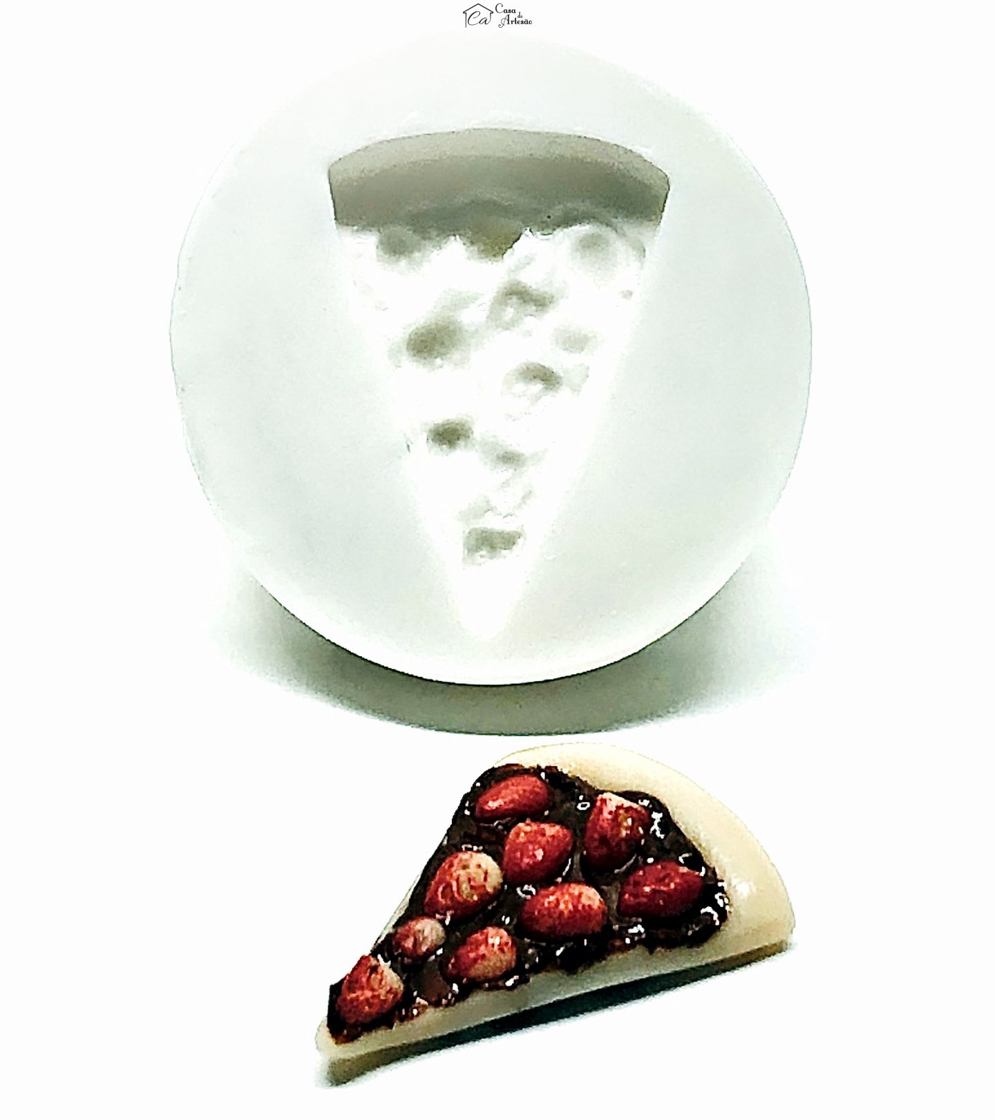 Molde de silicone - Pizza - Morango com Chocolate - Pedaço - Pequeno - P993