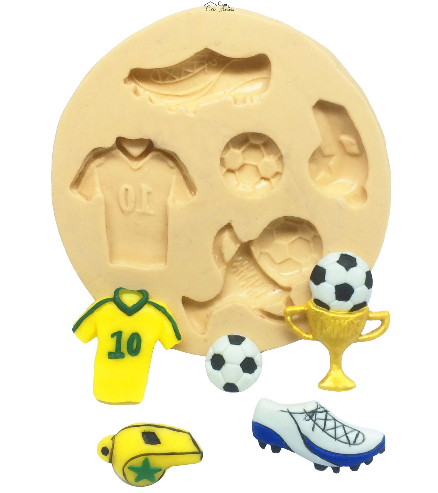 Molde de silicone - Futebol - Apito, Bola, Camisa, Chuteira, Taça - P589