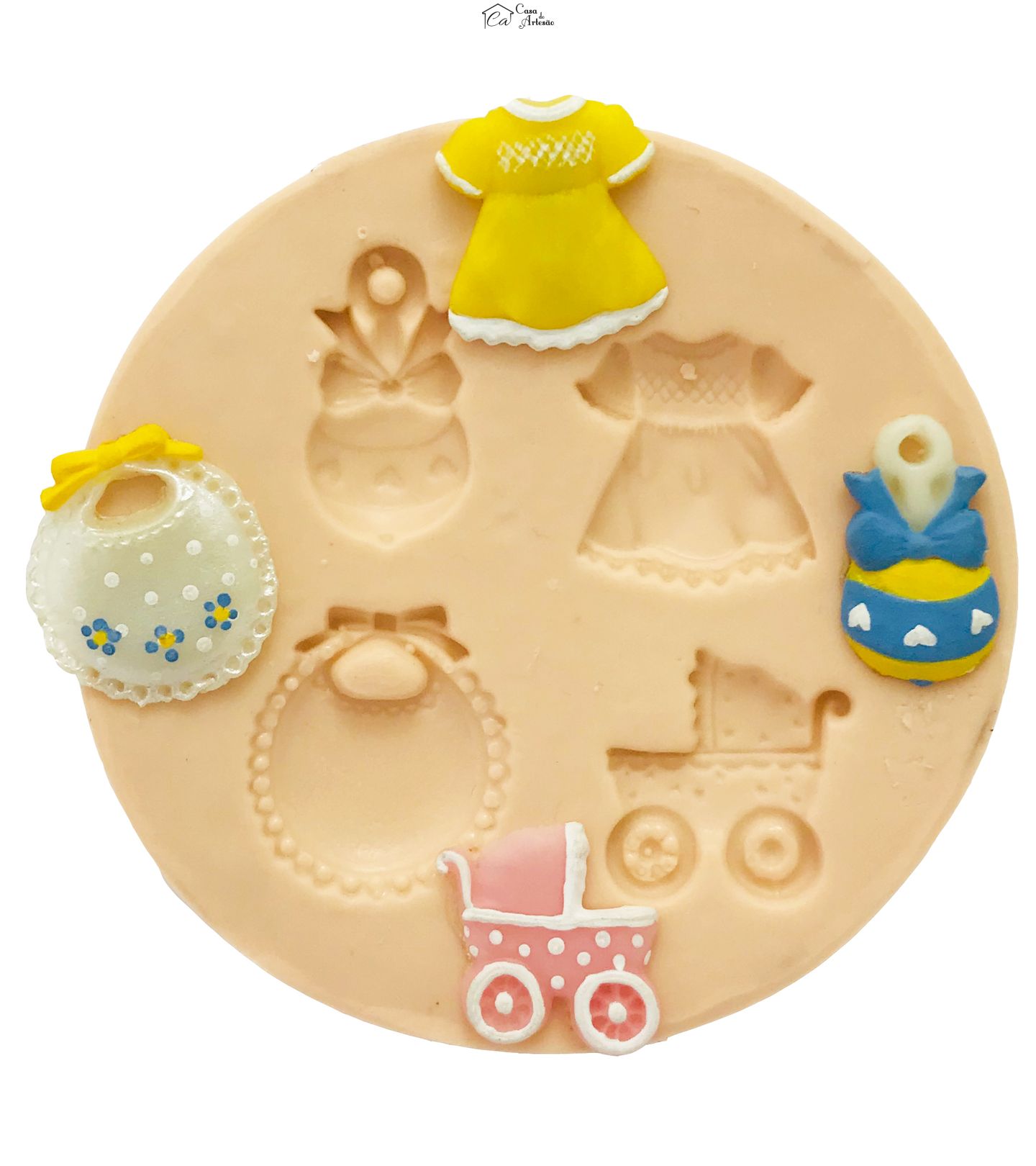 Molde de silicone - Vestido, Carrinho, Babador, Chocalho