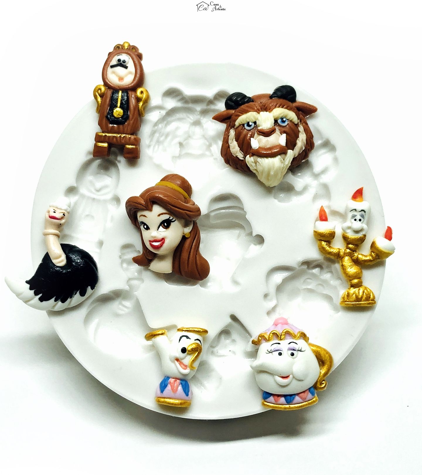 Molde de silicone - A Bela e a Fera - Rosto Bela e Fera e Acessorios - Peq.- P999