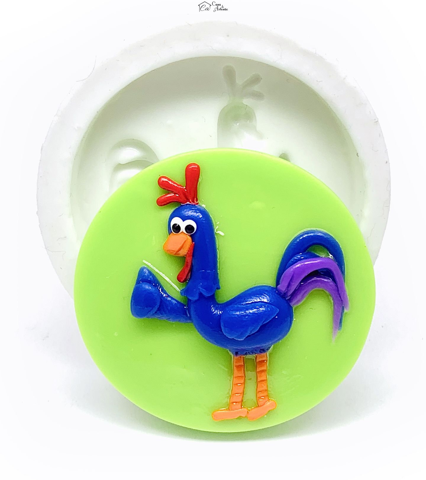 Molde de silicone - Galinha Pintadinha com Base - Galo Carijó - Medio - P517
