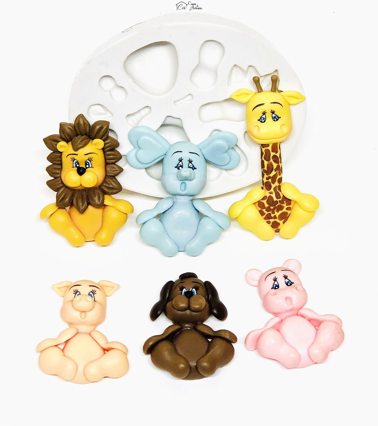 Molde de silicone - Leao, Girafa, Elefante, Porco, Cachorro, Hipopotamo