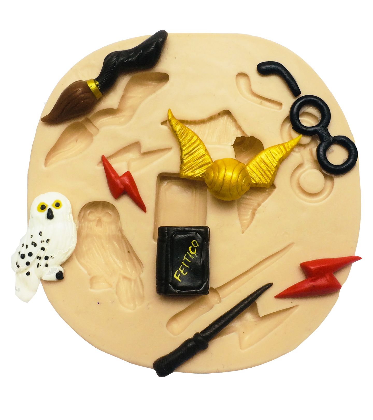 Molde de silicone - Harry Potter - Cicatriz, Oculos, Pomo de Ouro,Coruja, etc - P219
