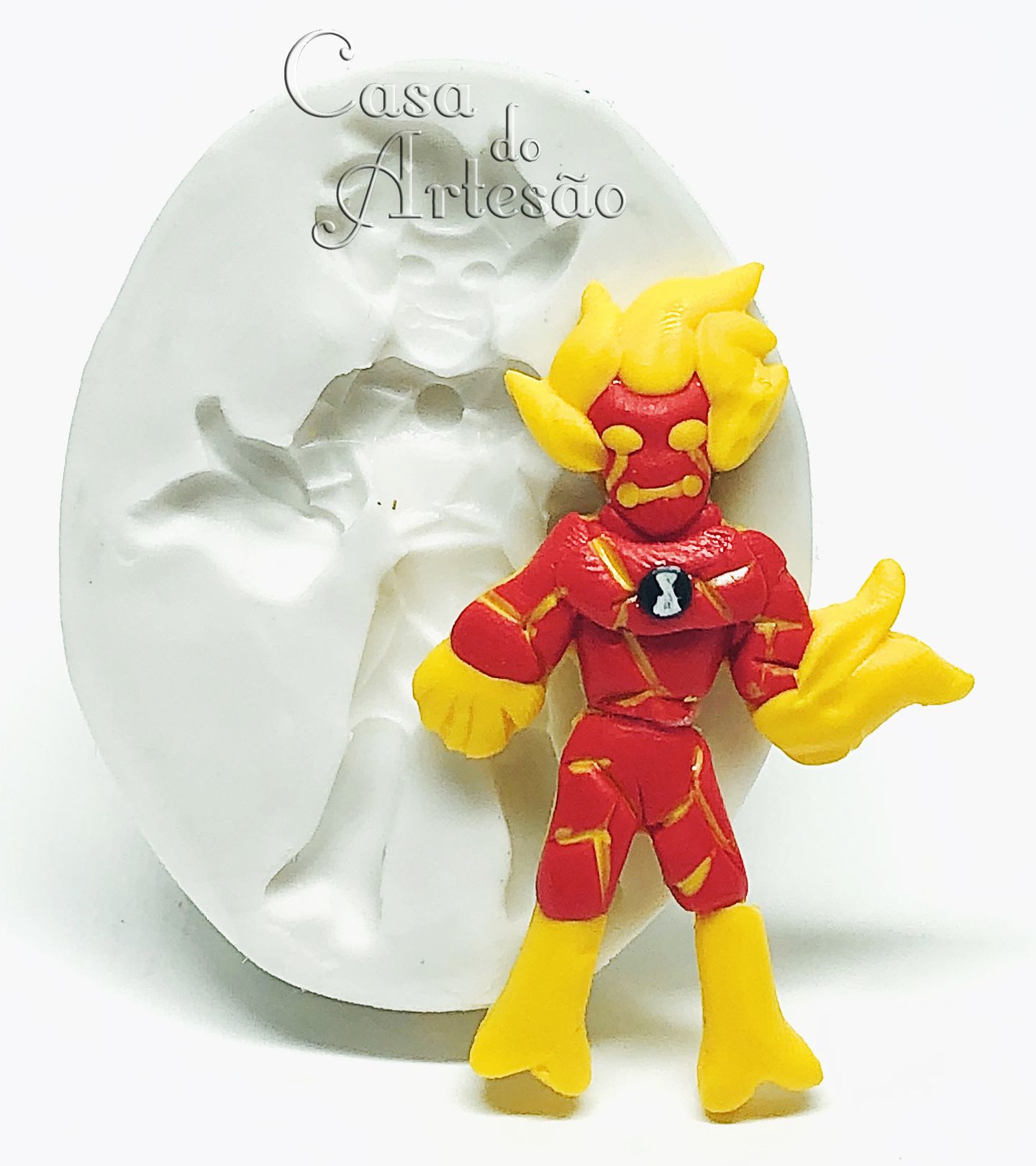 Molde de silicone - Ben 10 - Rosto Heatblast - Pequeno - P911