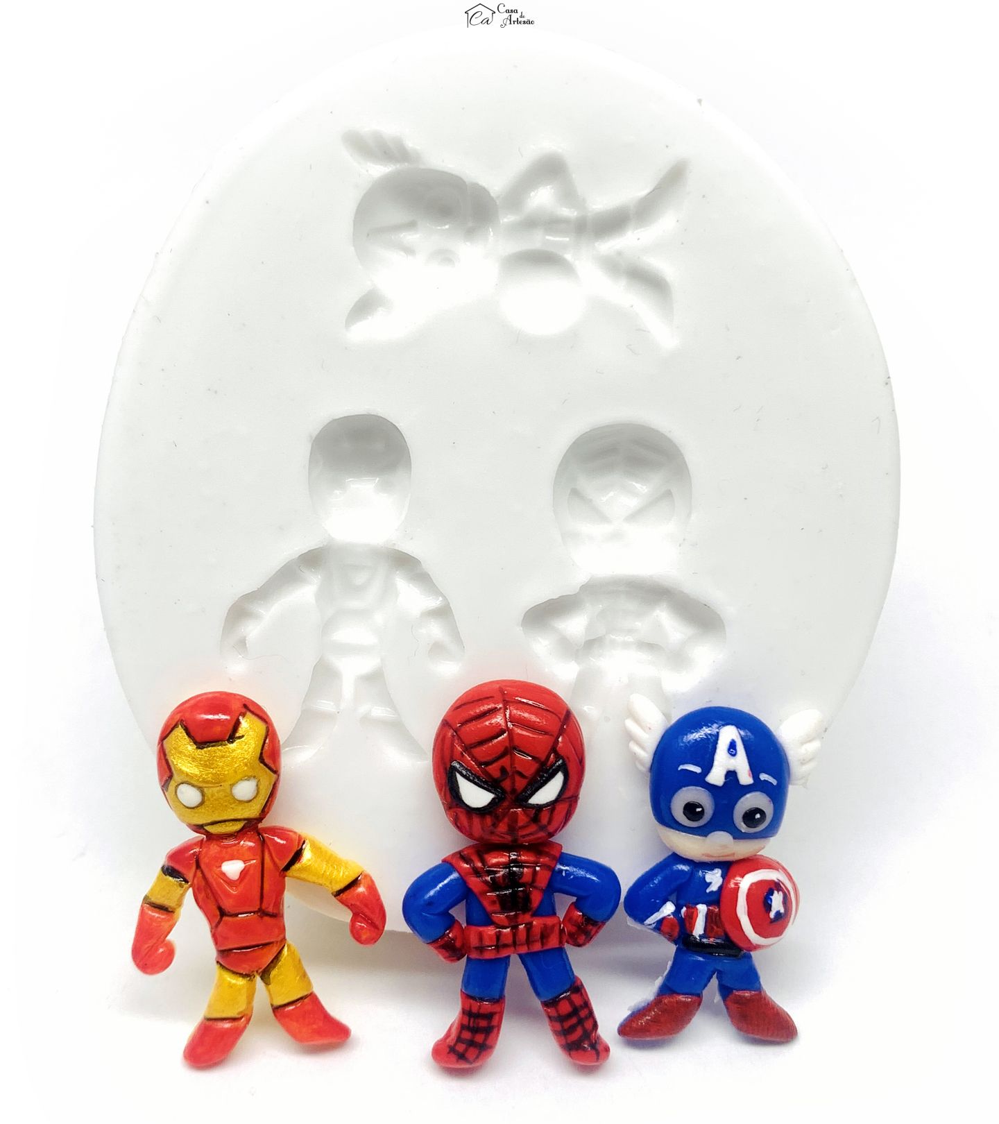 Molde de silicone - Os Vingadores - Fofinhos - H.Ferro, H.Aranha, Cap.America - Pq. - P491