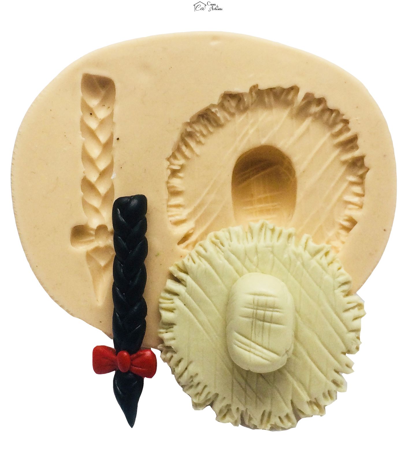 Molde de silicone - Caipira - Chapeu e Trança - Medio - P335