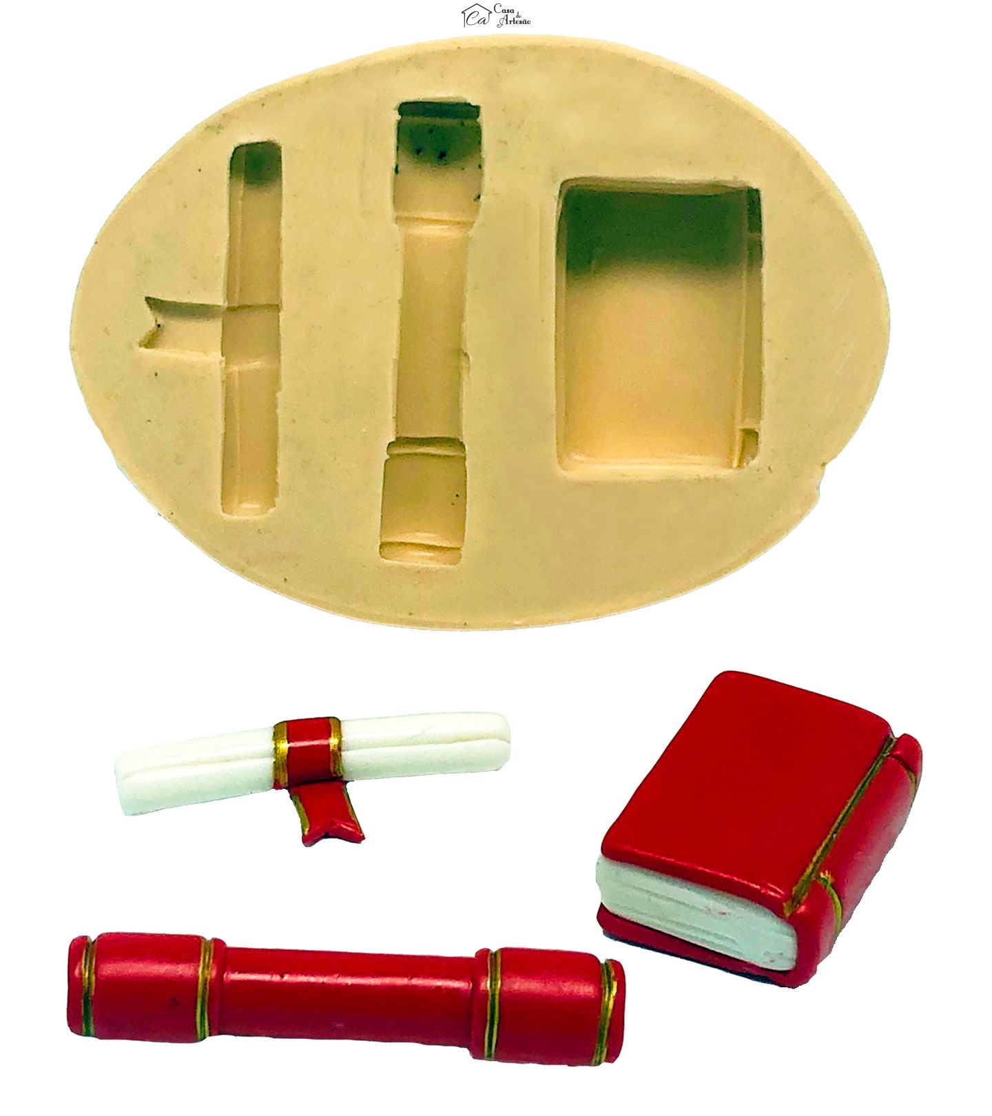 Molde de silicone - Formatura - Diploma, Canudo e Livro - Medio - P868