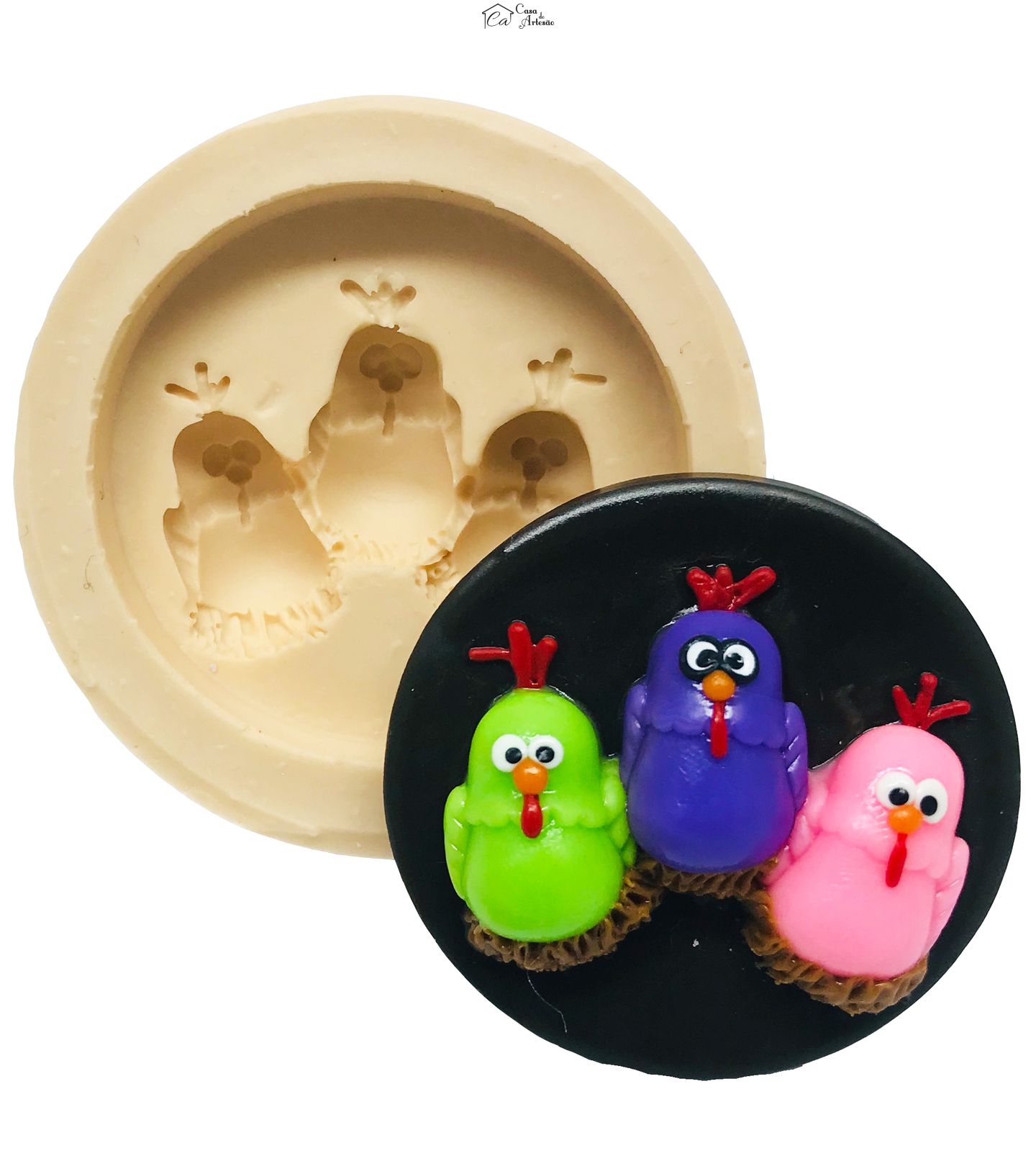 Molde de silicone - Galinha Pintadinha com Base - Galinhas Cantoras - Media- P502