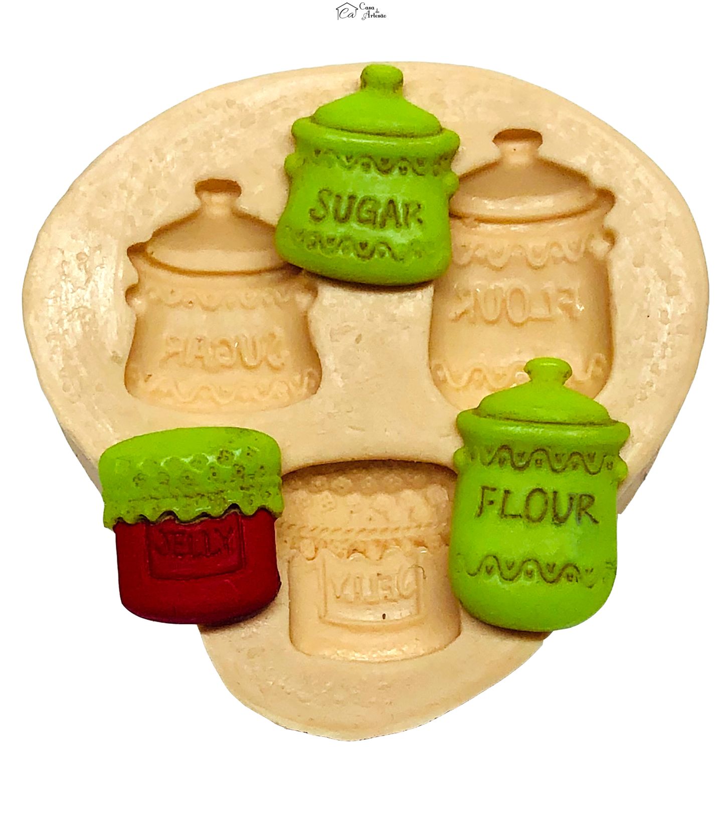 Molde de silicone - Pote Sugar - Flour - Jelly - P21