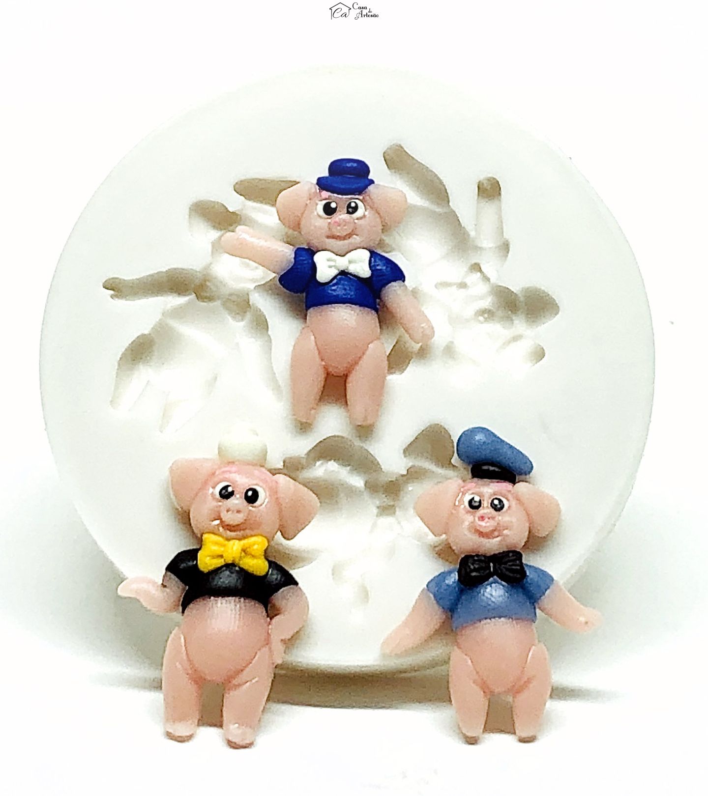 Molde de silicone - Os Tres Porquinhos - Cicero, Heitor e Pratico - Pequeno - P952