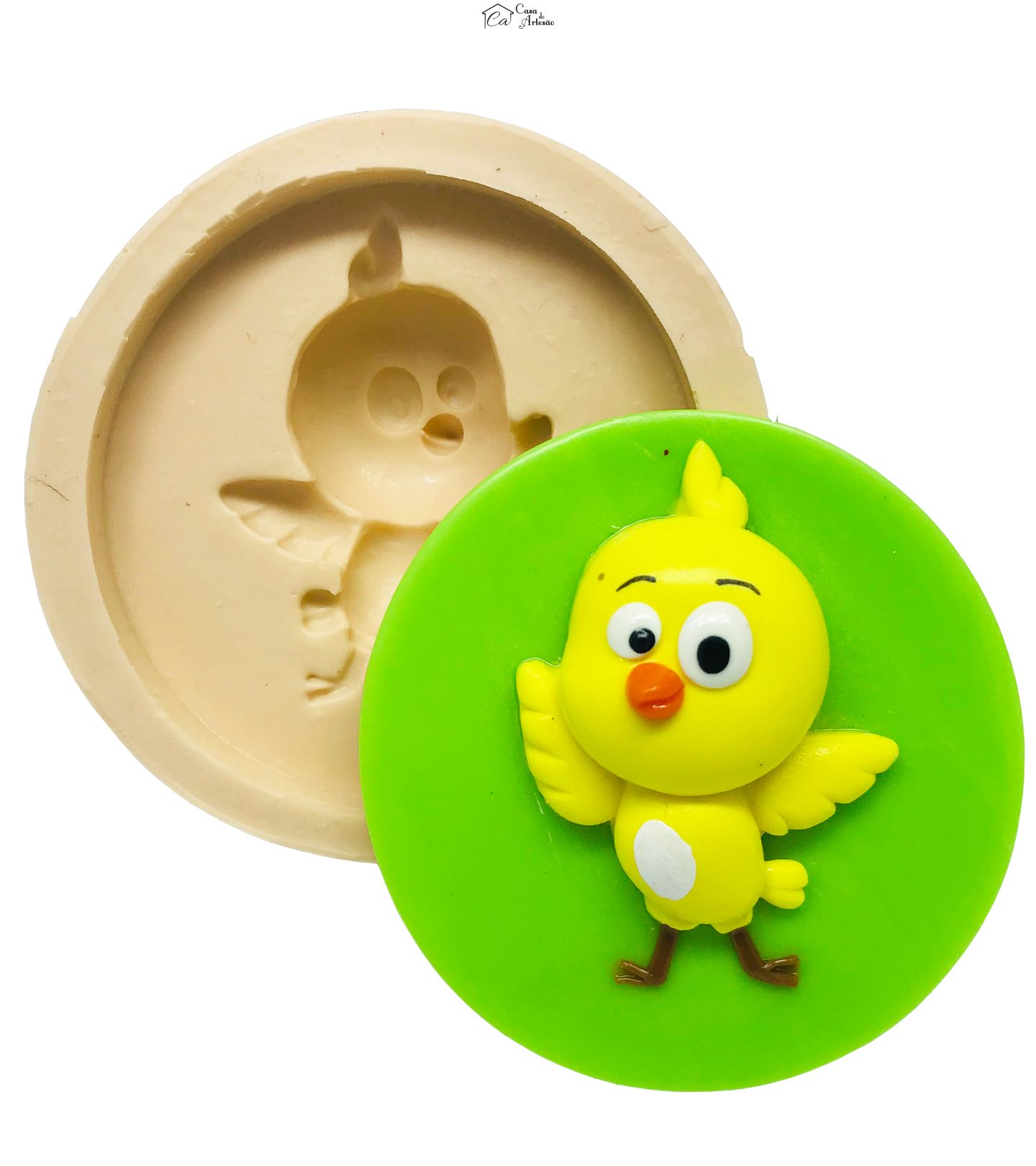 Molde de silicone - Galinha Pintadinha com Base - Pintinho Amarelo Grande - P503