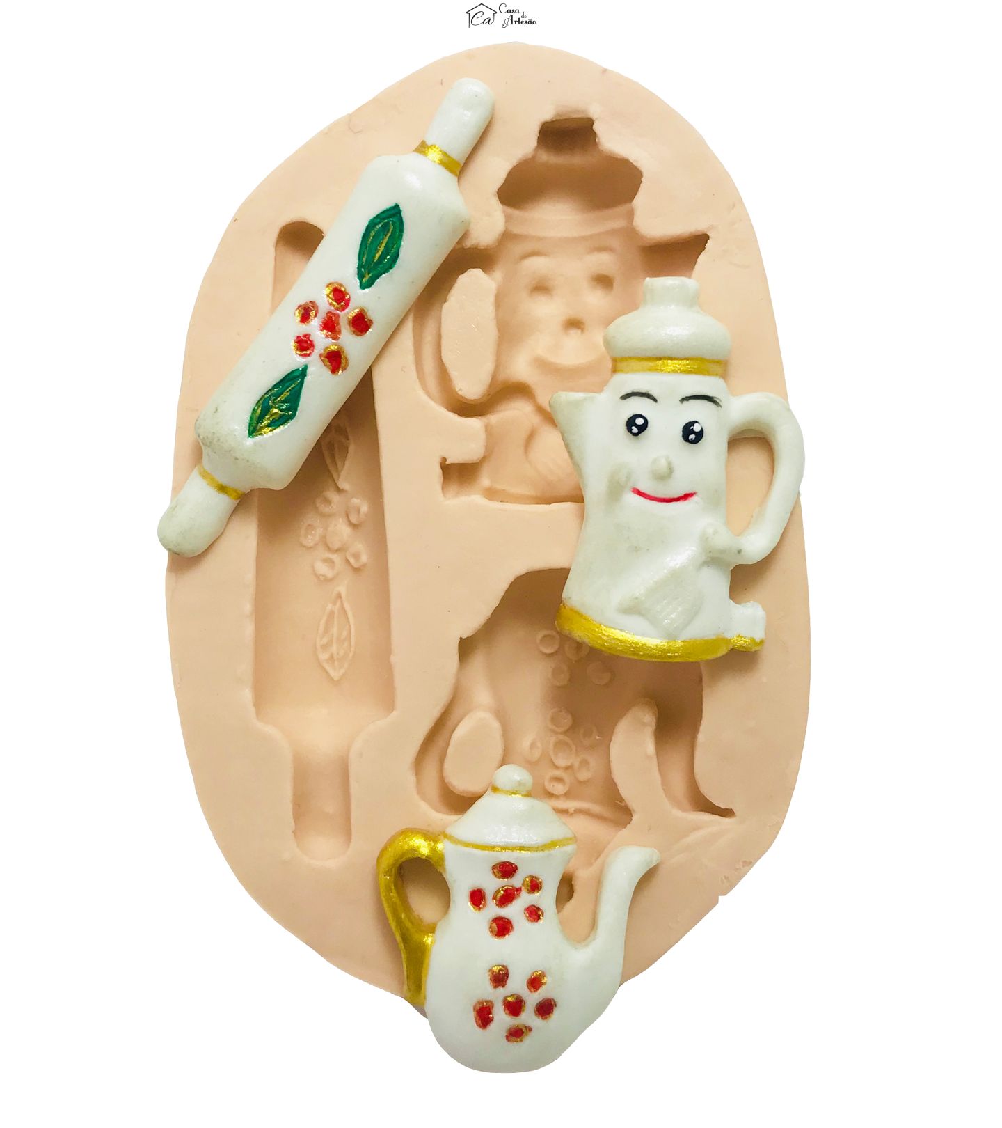 Molde de silicone - Bule,Cafeteira e Rolo de Massa