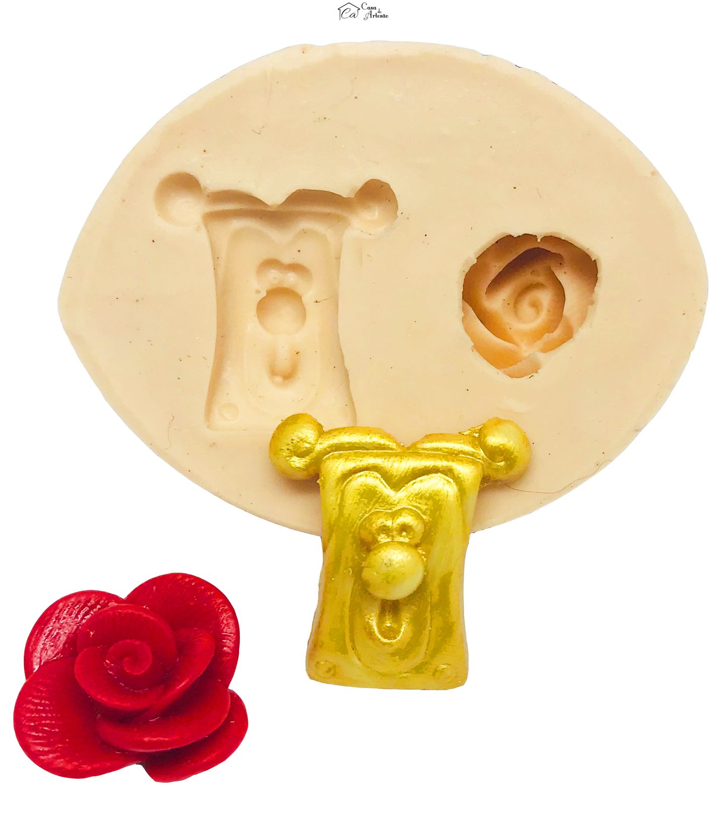 Molde de silicone - A Bela e a Fera - Fechadura e Rosa - Pequena - P470