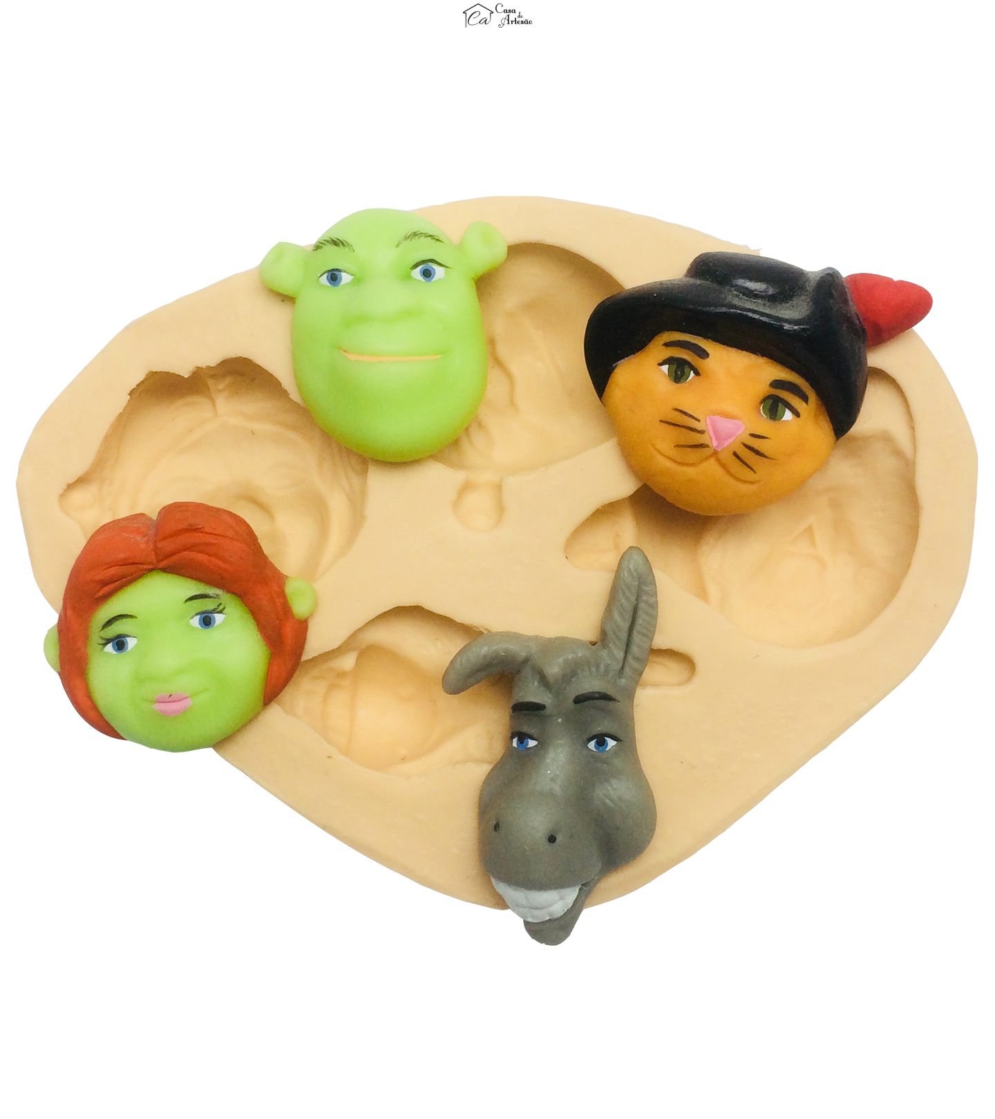 Molde de silicone - Shrek - Rosto Shrek, Fiona, Burro, Gato Botas - P25