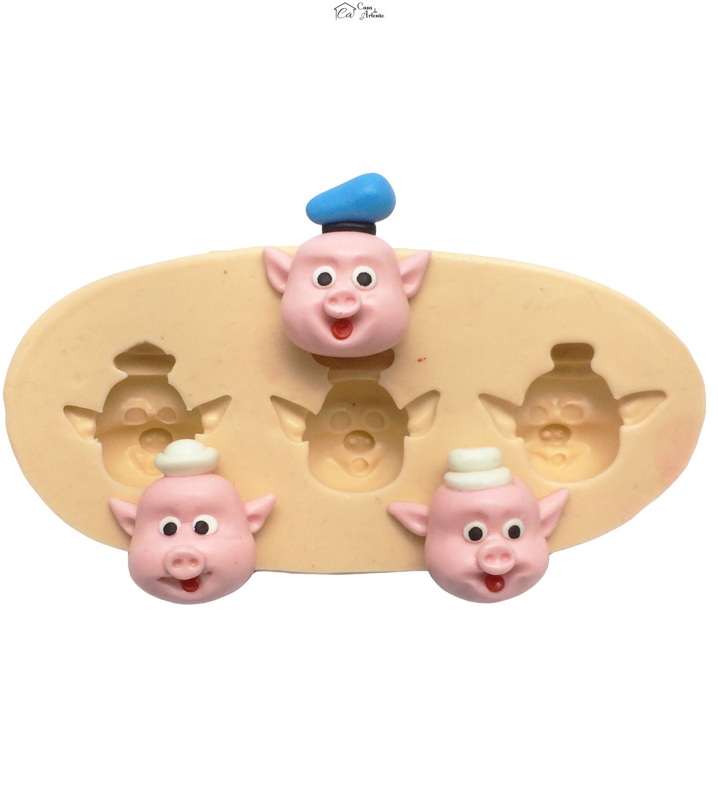 Molde de silicone - Os Tres Porquinhos - Rosto Cicero, Heitor e Pratico - Pq- P239