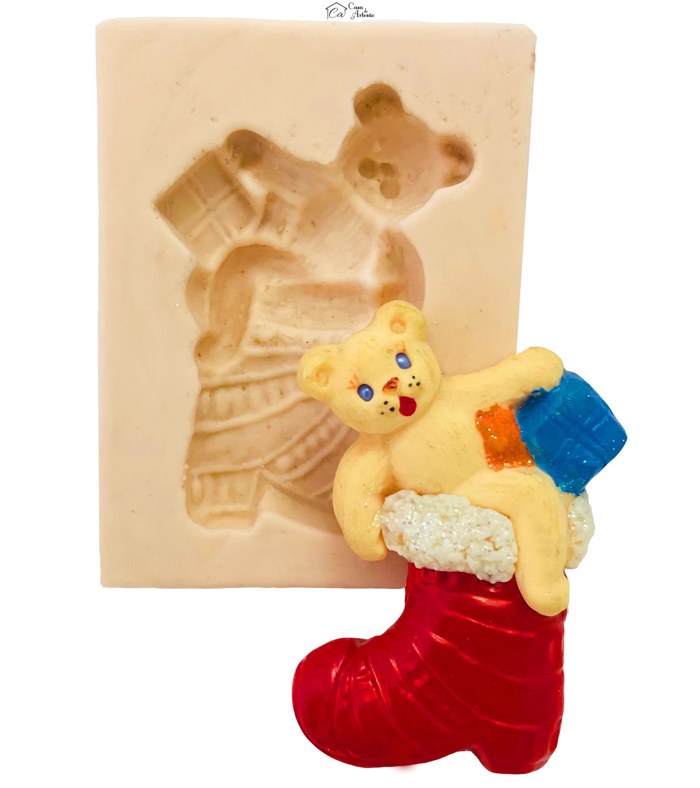 Molde de silicone - Bota Papai Noel c/ Urso -  P12