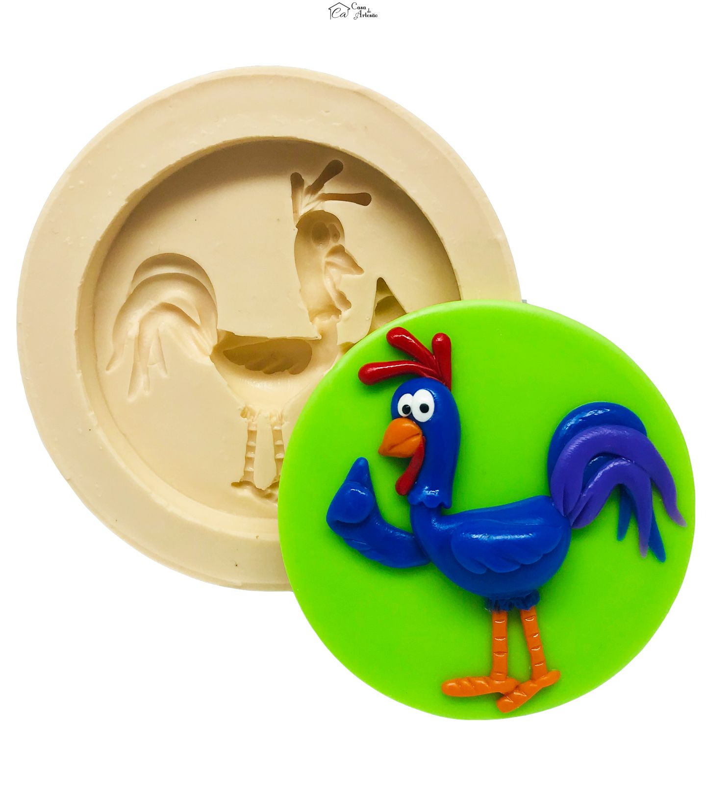 Molde de silicone - Galinha Pintadinha com Base - Galo Carijó - Grande - P501