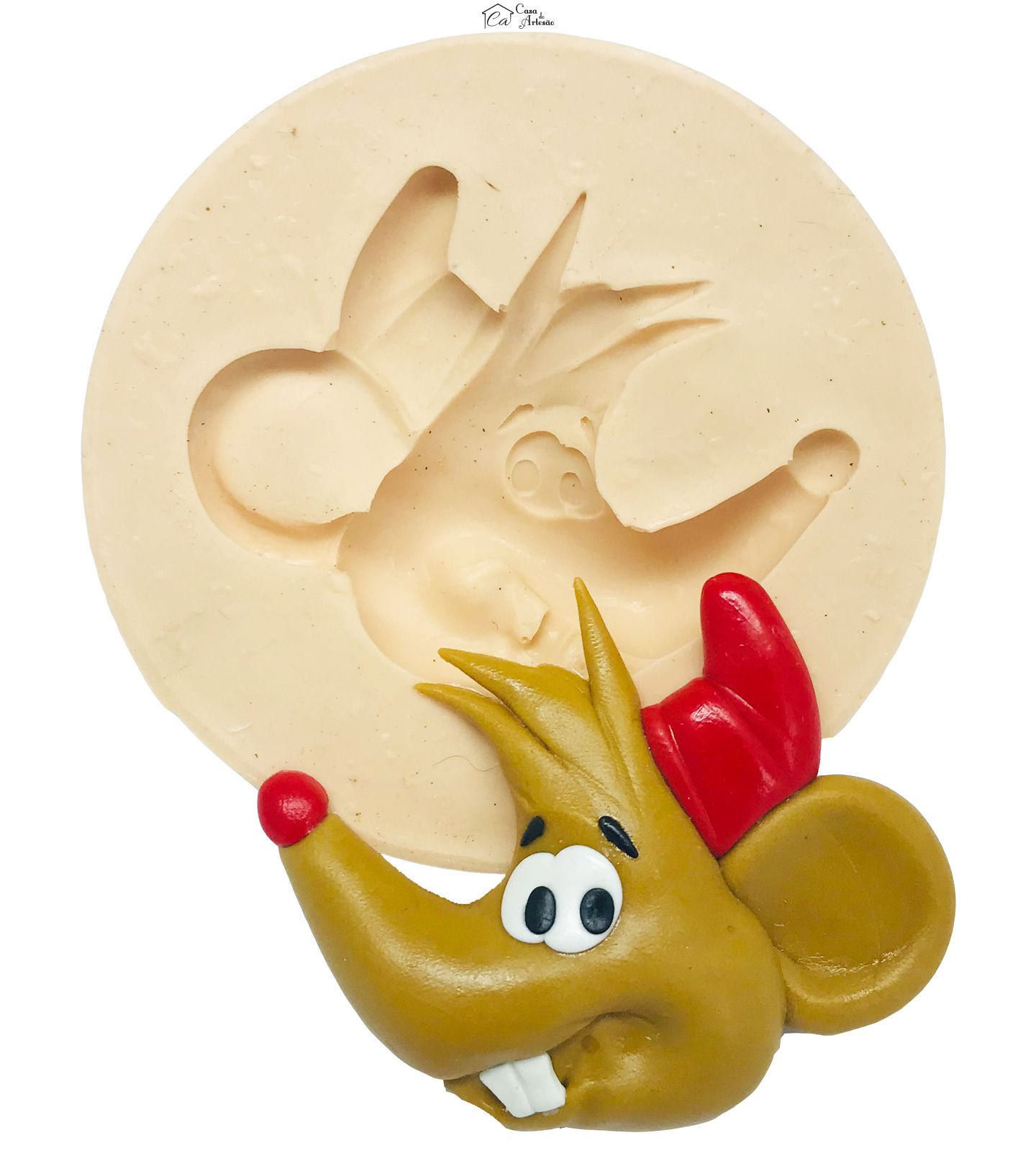 Molde de silicone - Cinderela - Rosto Rato Jaq - Grande - P461