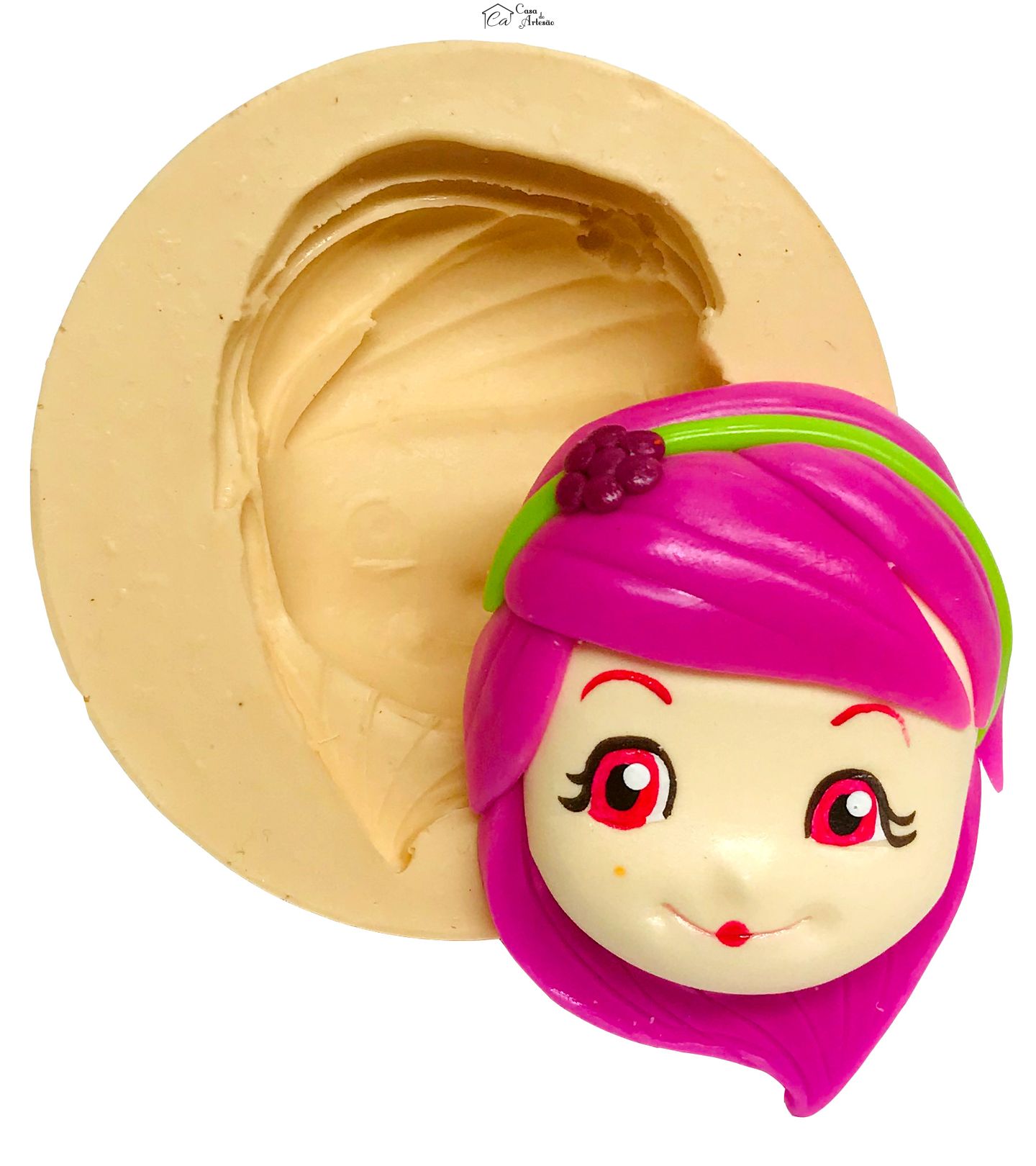 Molde de silicone - Moranguinho - Rosto Cachinho de Framboesa - Grande - P510