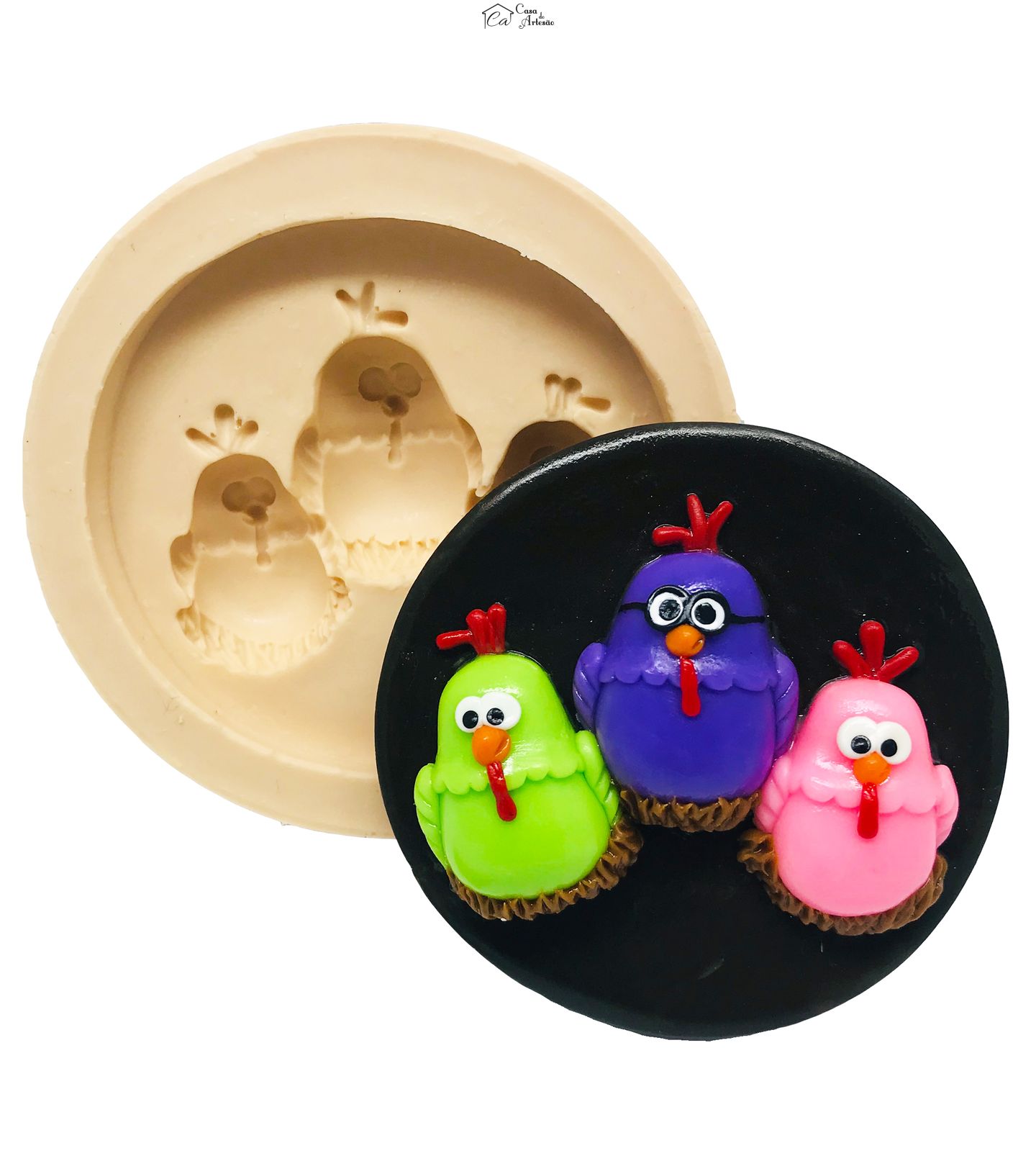 Molde de silicone - Galinha Pintadinha com Base - Galinhas Cantoras - Gd - P498