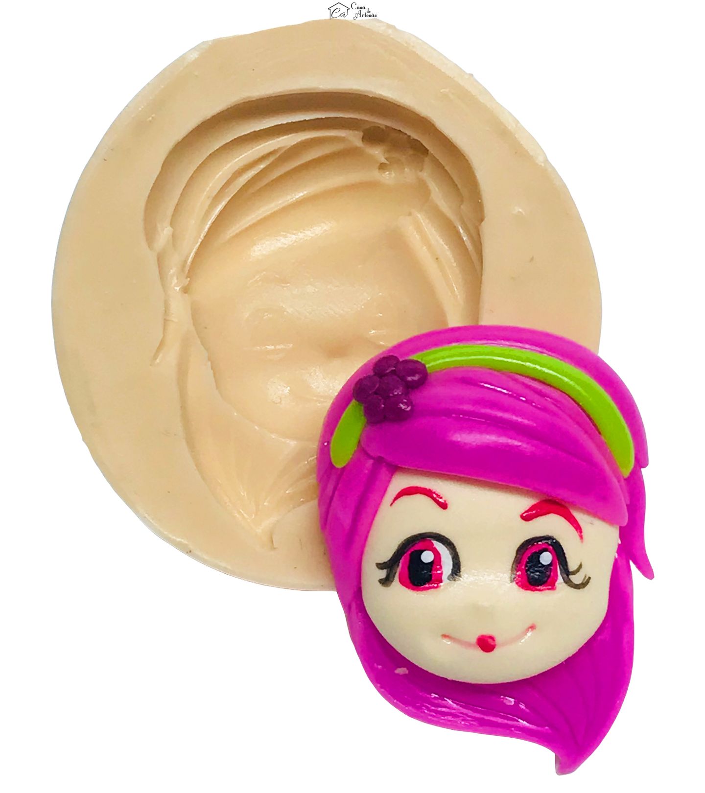 Molde de silicone - Moranguinho - Rosto Cachinho de Framboesa - Pequeno - P559