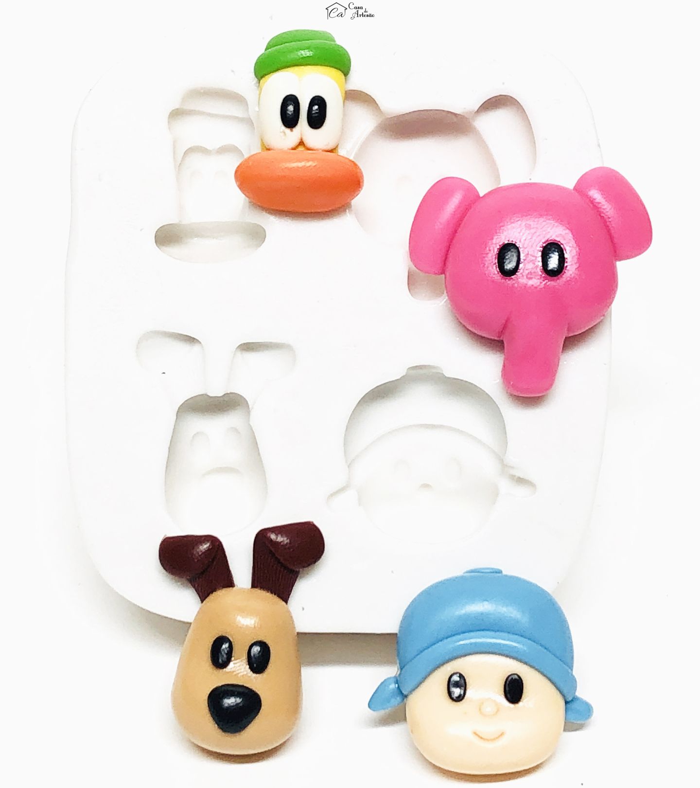 Molde de silicone - Pocoyo - Rosto Pato, Elly, Loula e Pocoyo - P236