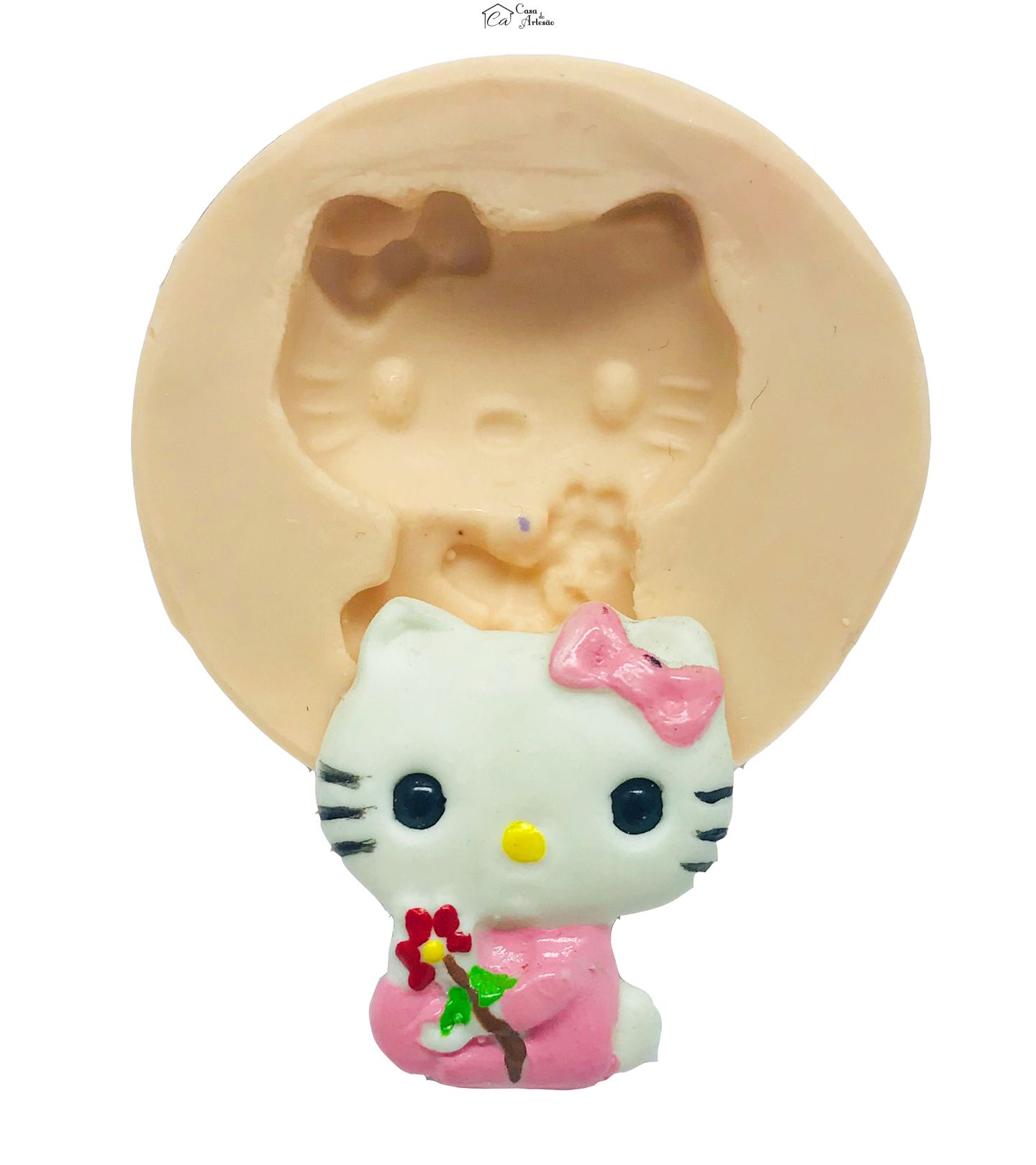 Molde de silicone - Hello Kitty Pequena Segurando Flores