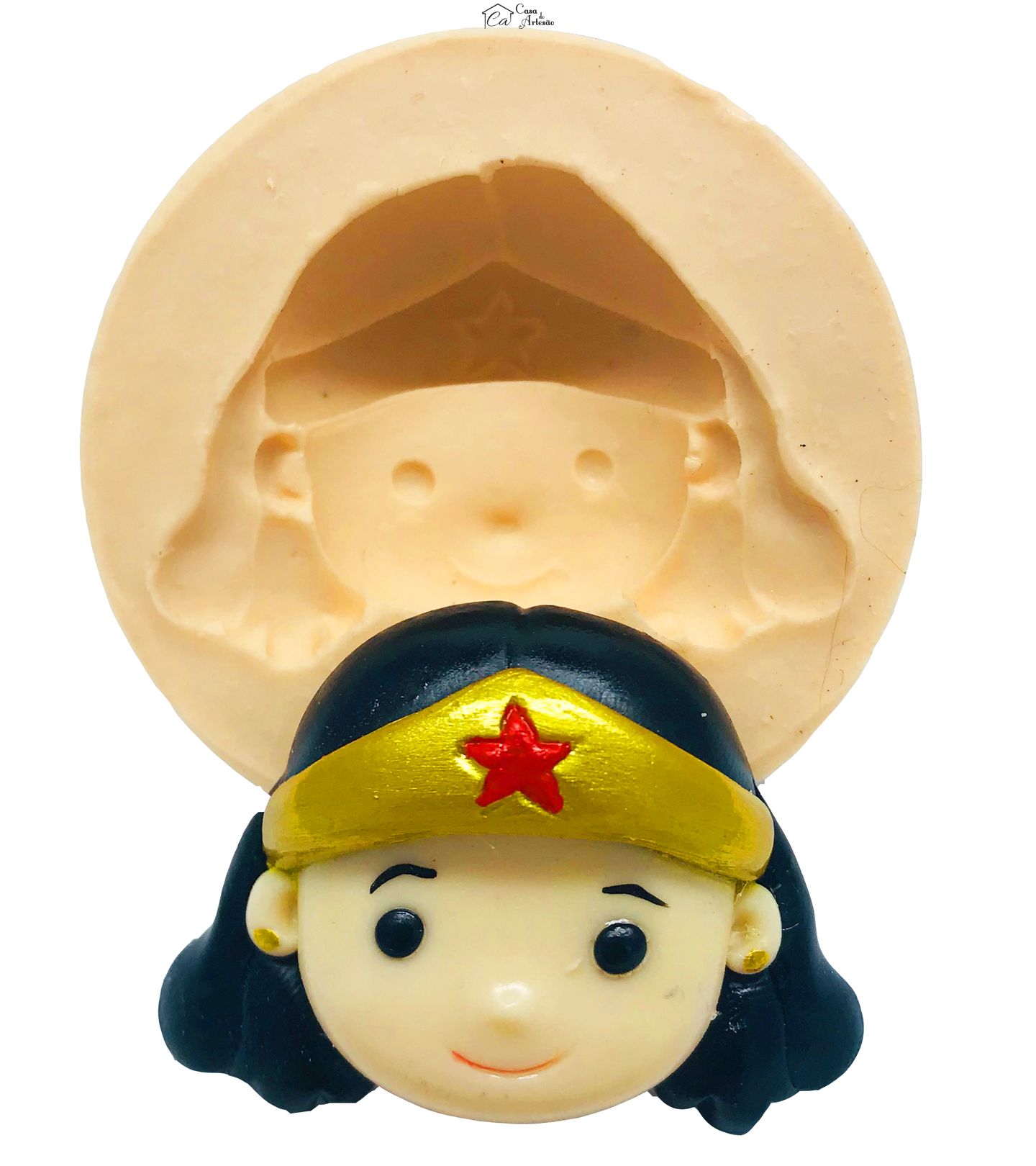 Molde de silicone - Liga da Justiça - Fofinhos - Rosto Mulher Maravilha - Gd - P494