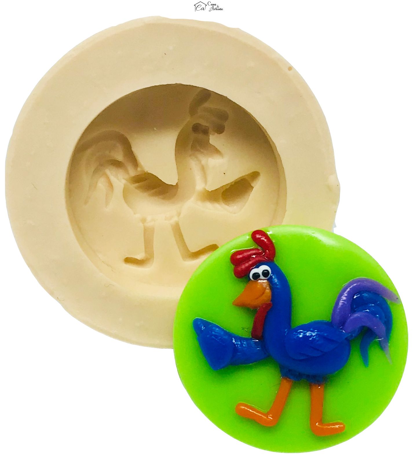 Molde de silicone - Galinha Pintadinha com Base - Galo Carijó - Pequeno - P503
