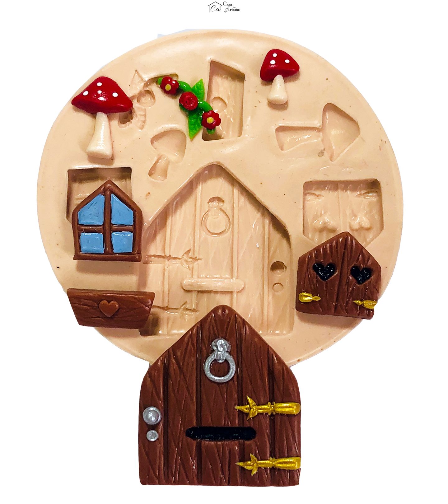 Molde de silicone - Casinha de Gnomo - Porta; Janela e Jardineira - Md - P713