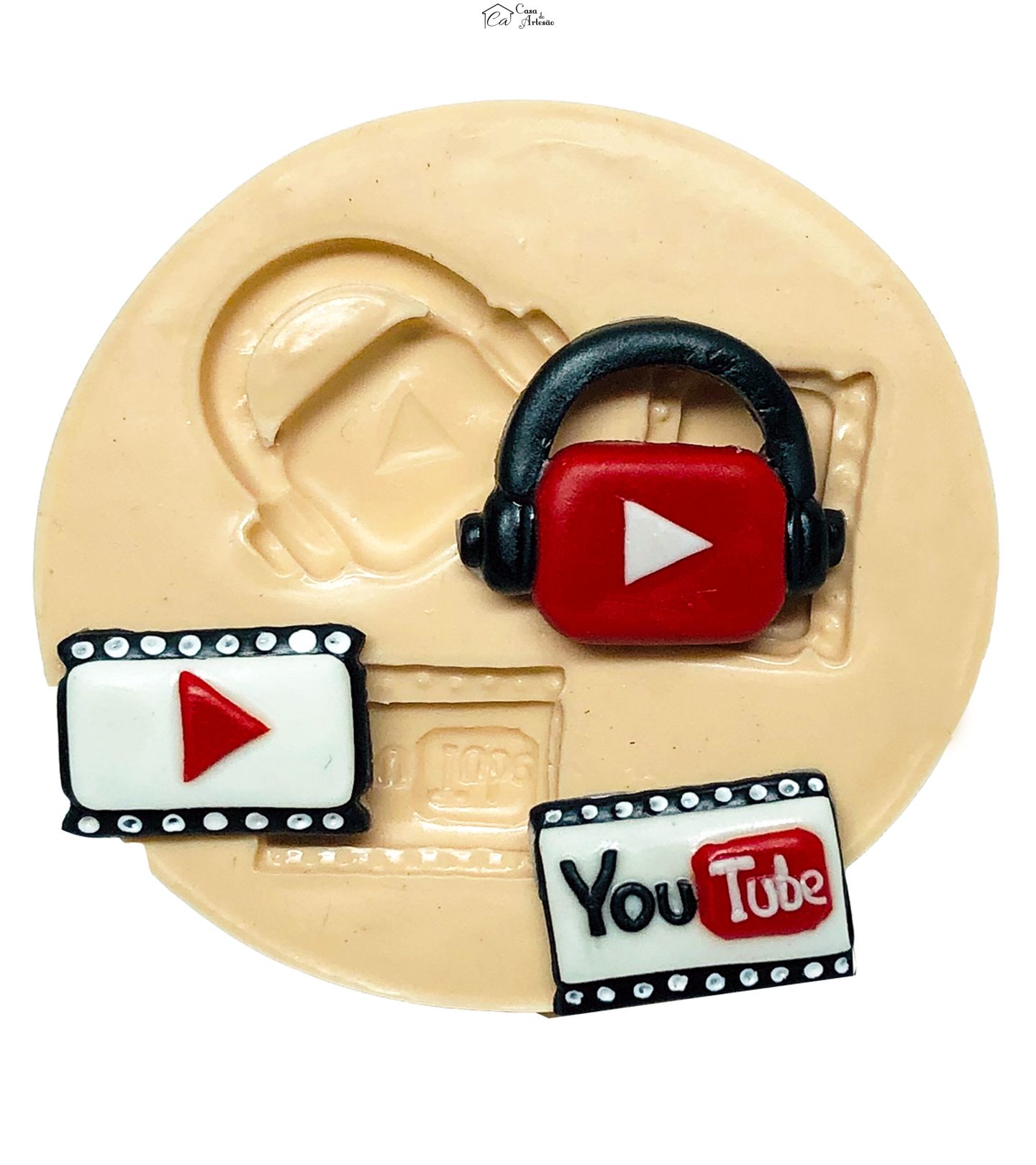Molde de silicone - Youtubs com Fone, Placa e Logo - Pequeno - P728
