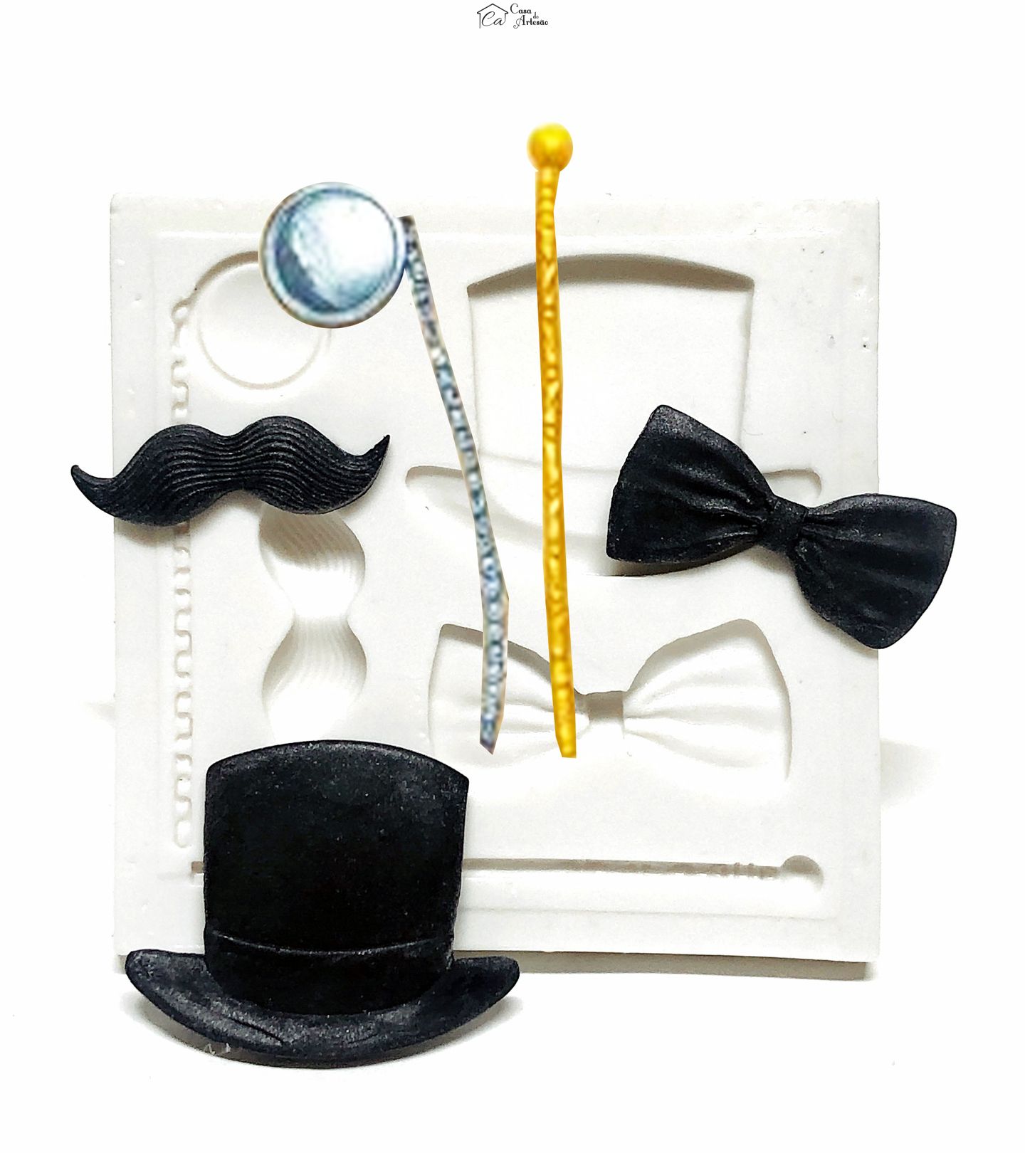 Molde de silicone - Cartola - Kit - Bigode, Laço, Bengala - P732