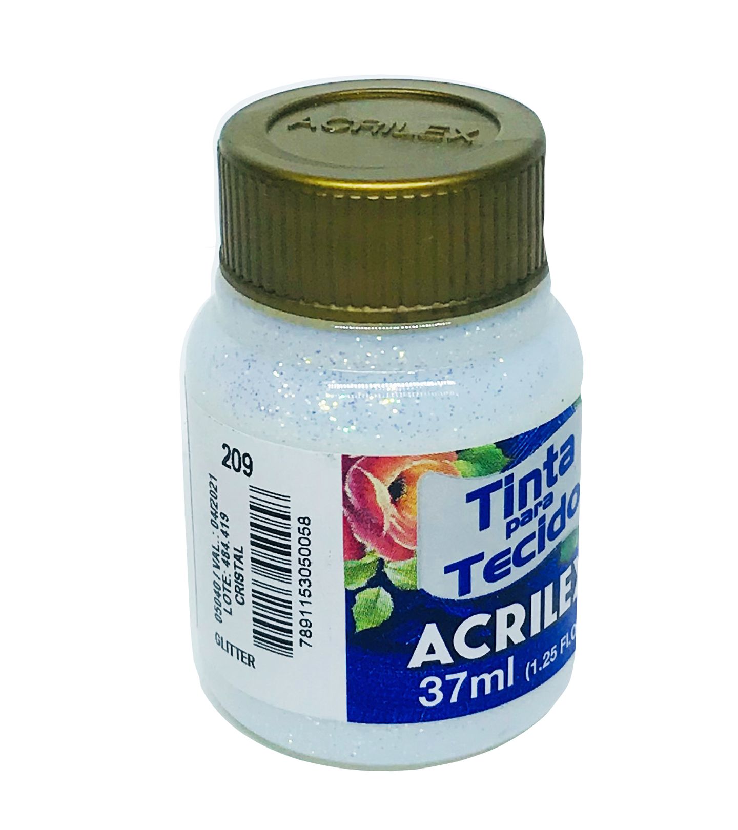 Tinta Acrilex - Tecido Glitter - 37 mL - Cod.05040 - Cristal