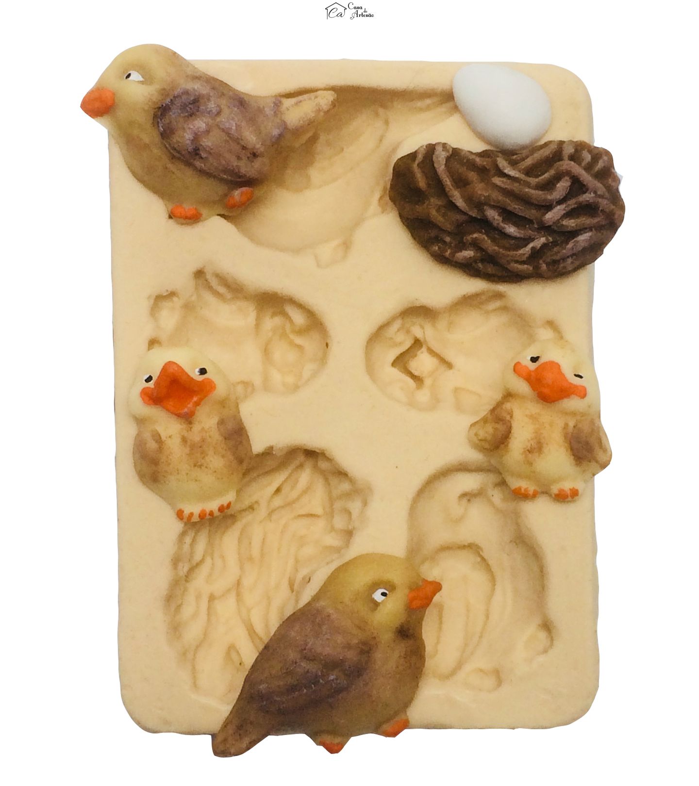 Molde de silicone - Passarinhos - Casal, Filhotes, Ninho e Ovo - P192