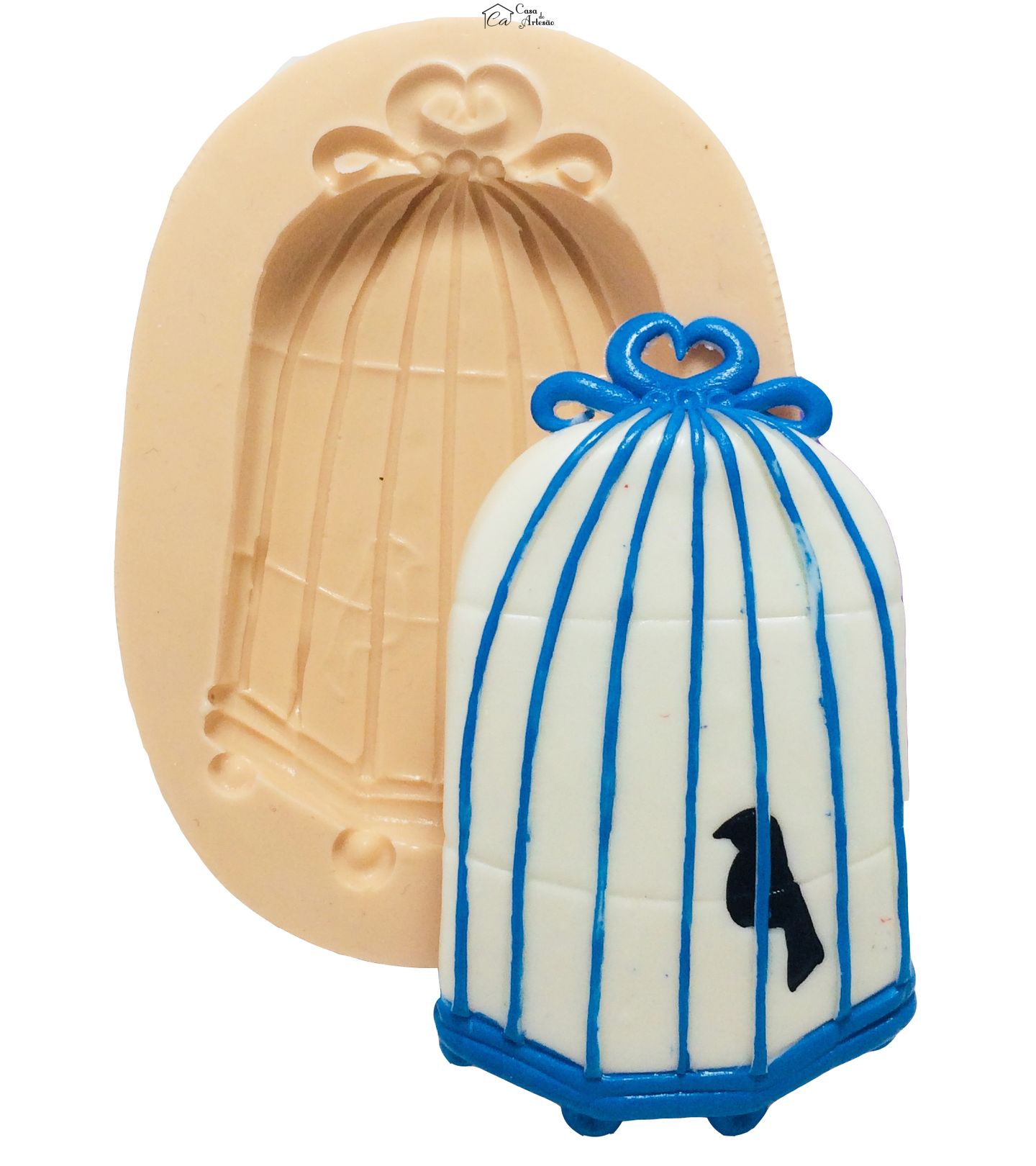 Molde de silicone - Jardim Encantado - Gaiola com Passaro - Grande - P376