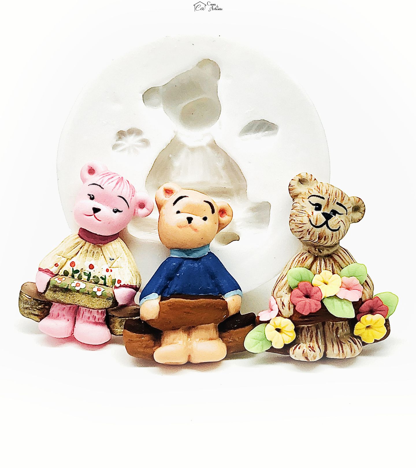 Molde de silicone - Urso c/ Bandeja de Flores