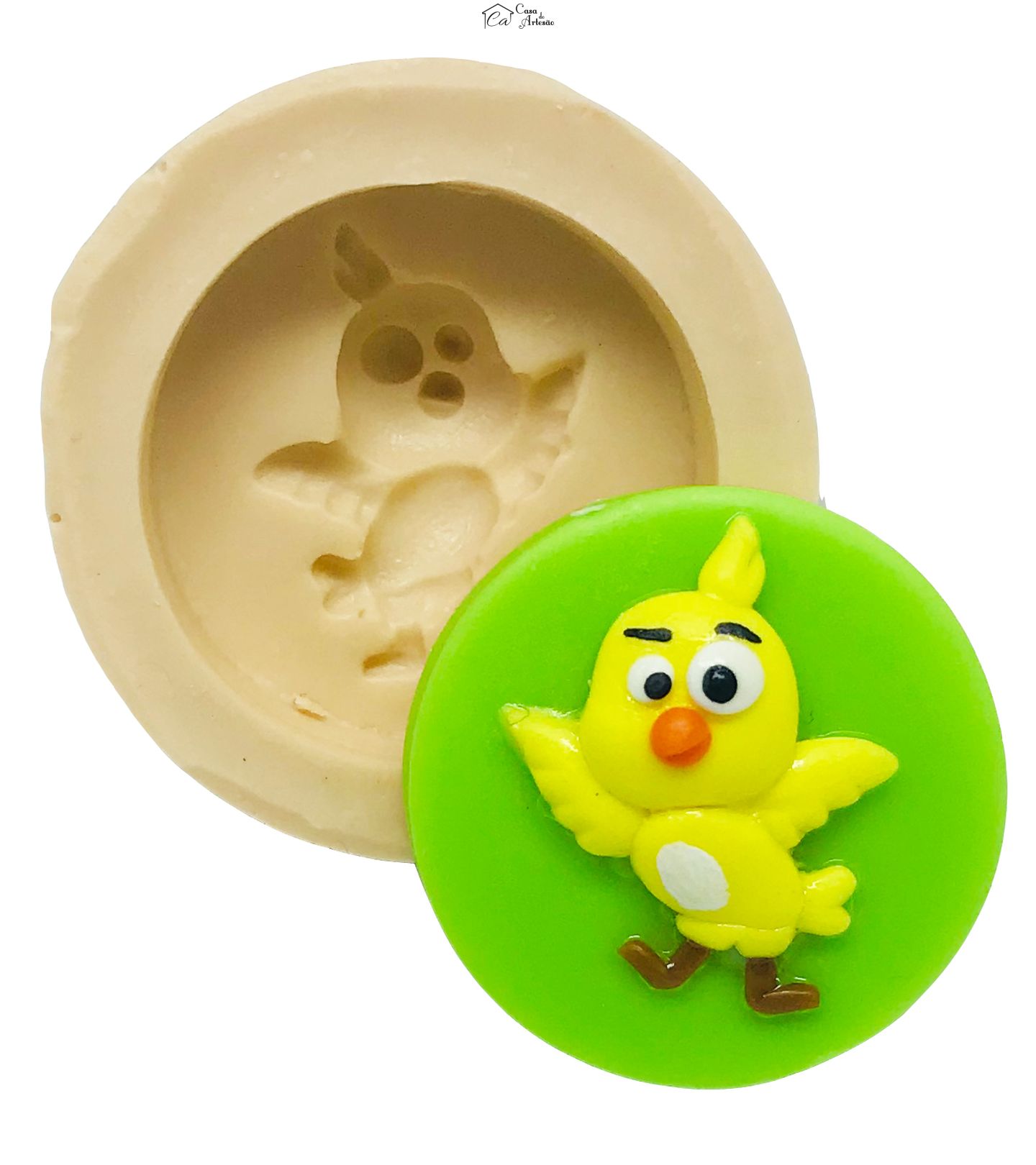 Molde de silicone - Galinha Pintadinha com Base - Pintinho Amarelo - Pequeno - P500