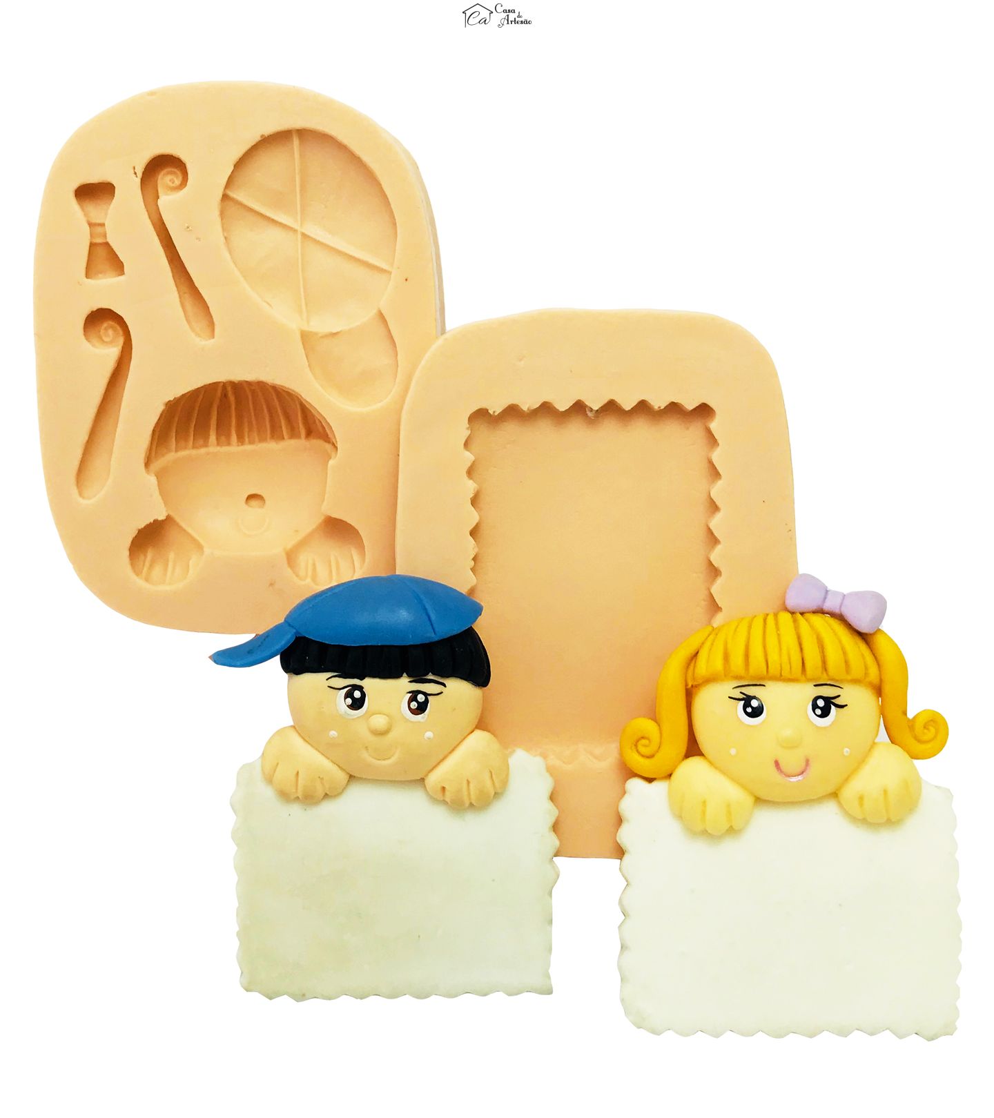 Molde de silicone - Menino / Menina - Segurando Placa - P131