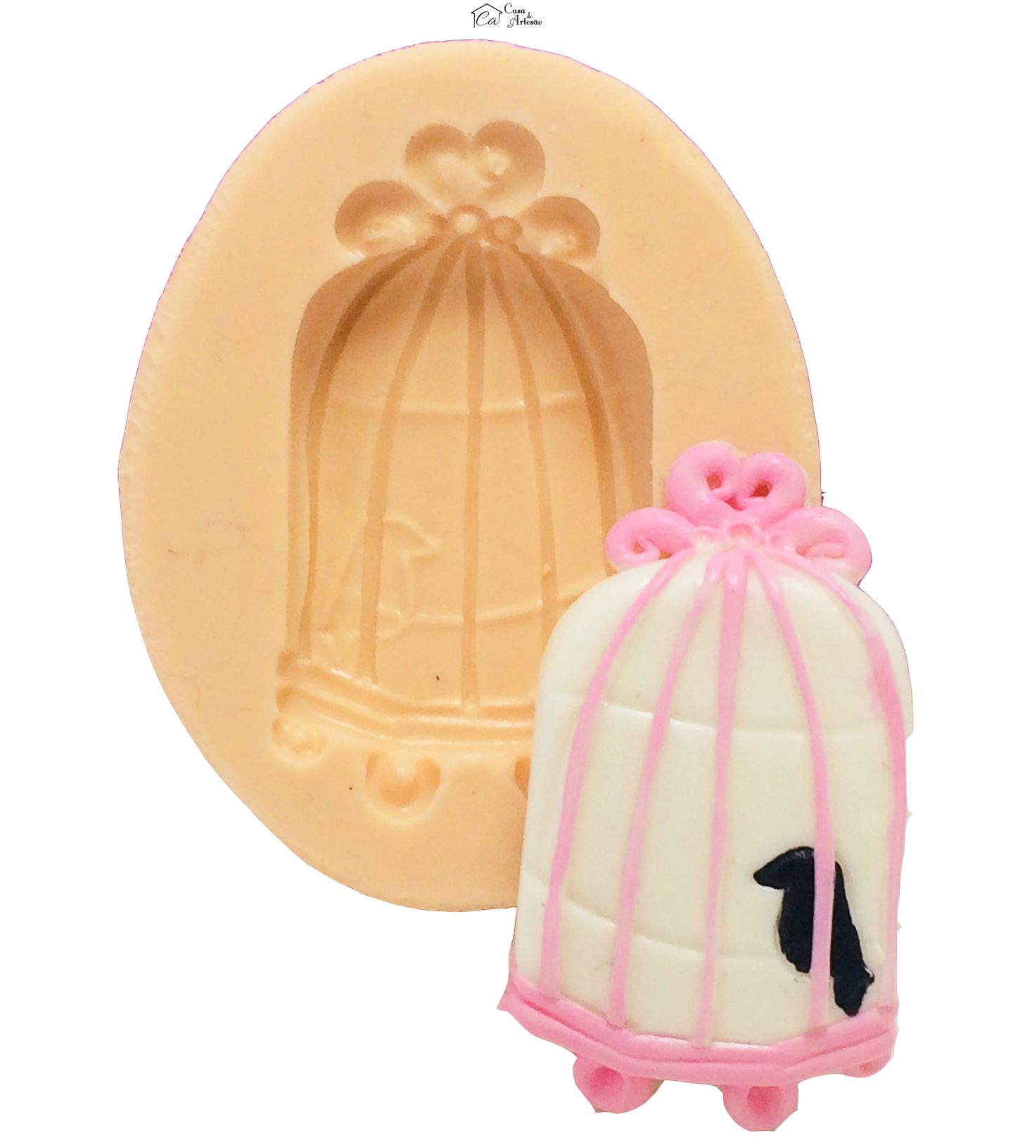 Molde de silicone - Jardim Encantado - Gaiola com Passaro - Pequena - P375
